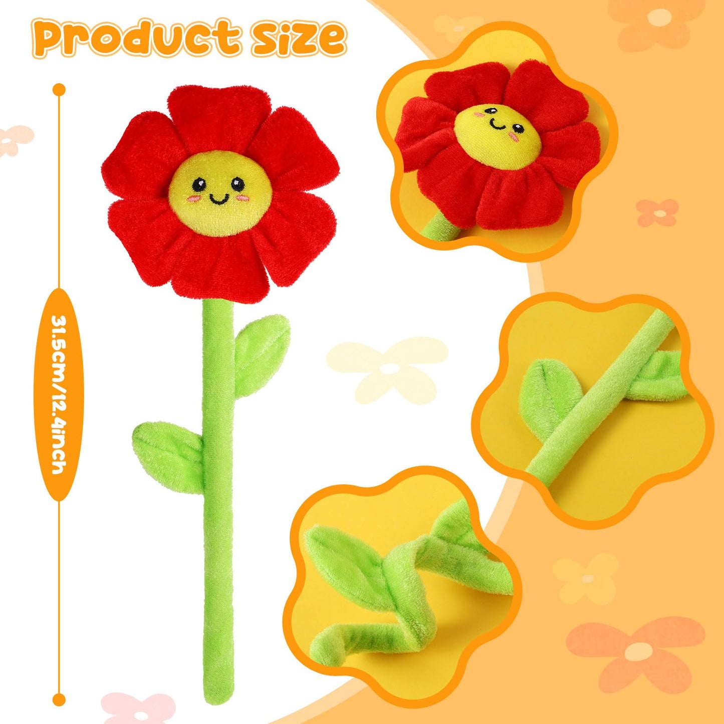 ZJoey 10 Pcs Plush Smile Flower Stuffed Bendable Stems Plush Bouquet Toy Soft Flower 12.6 Inch for Christmas 2026 Mother's Day Girl Girlfriend Wife(Elegant Style)
