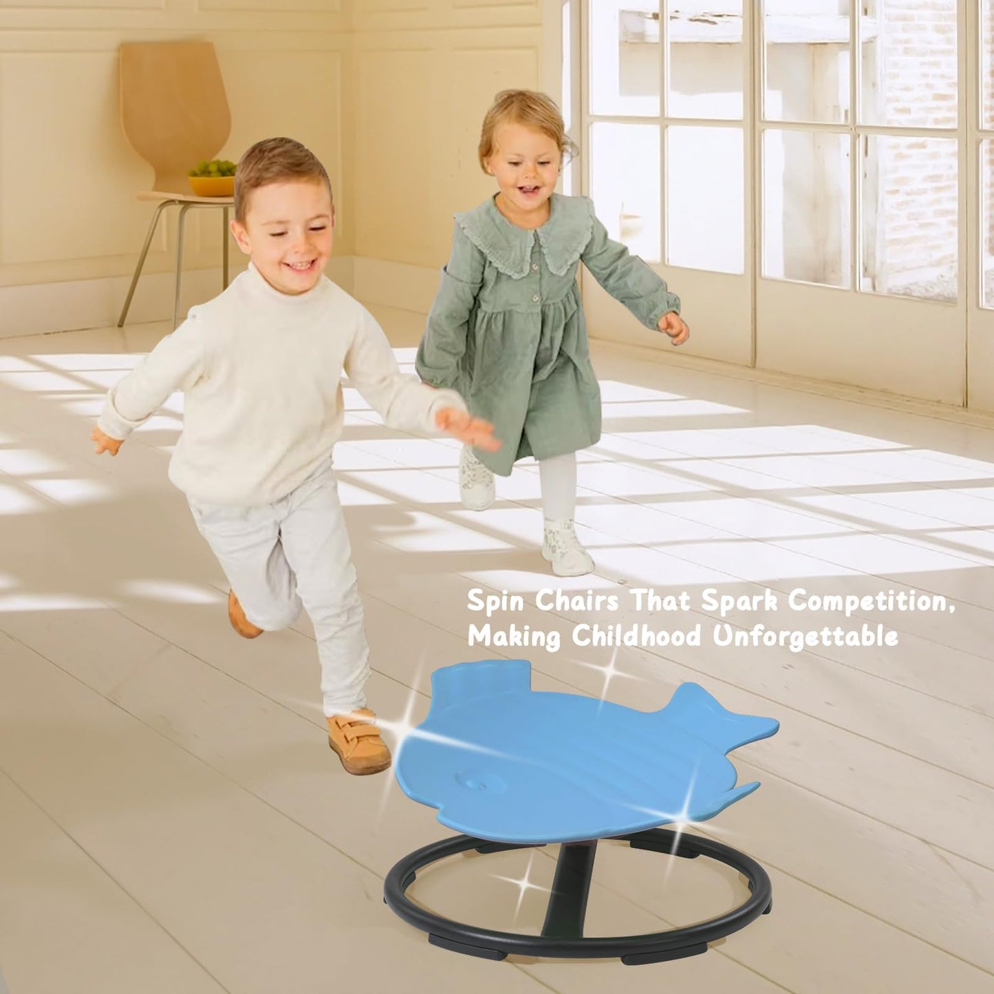 HAPPYMATY Autism Kids Swivel Chair Sensory Toy for Kids Spinning Chair Toys & Games Balance Physical Therapy Equipment, Indoor Outdoor Play Equipment for 3+, Sky Blue