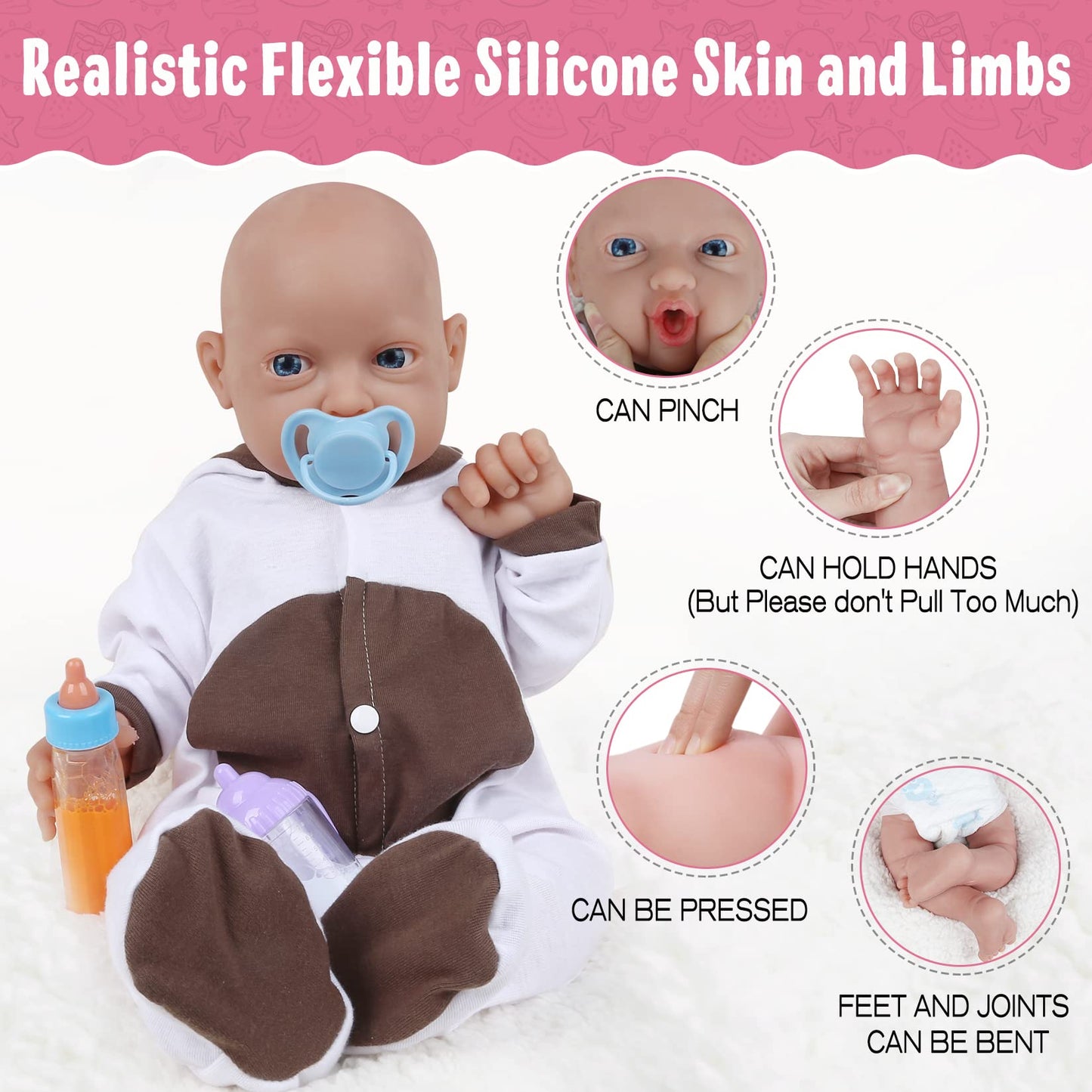 Vollence 16 inch Silicone Baby Dolls Girl Weighted 4.95 lb,[NOT Vinyl],Silicone Full Body Reborn Lifelike Realistic Newborn Real Life Soft Babies with Complete Accessories & Gift Box for Kids Age 3+