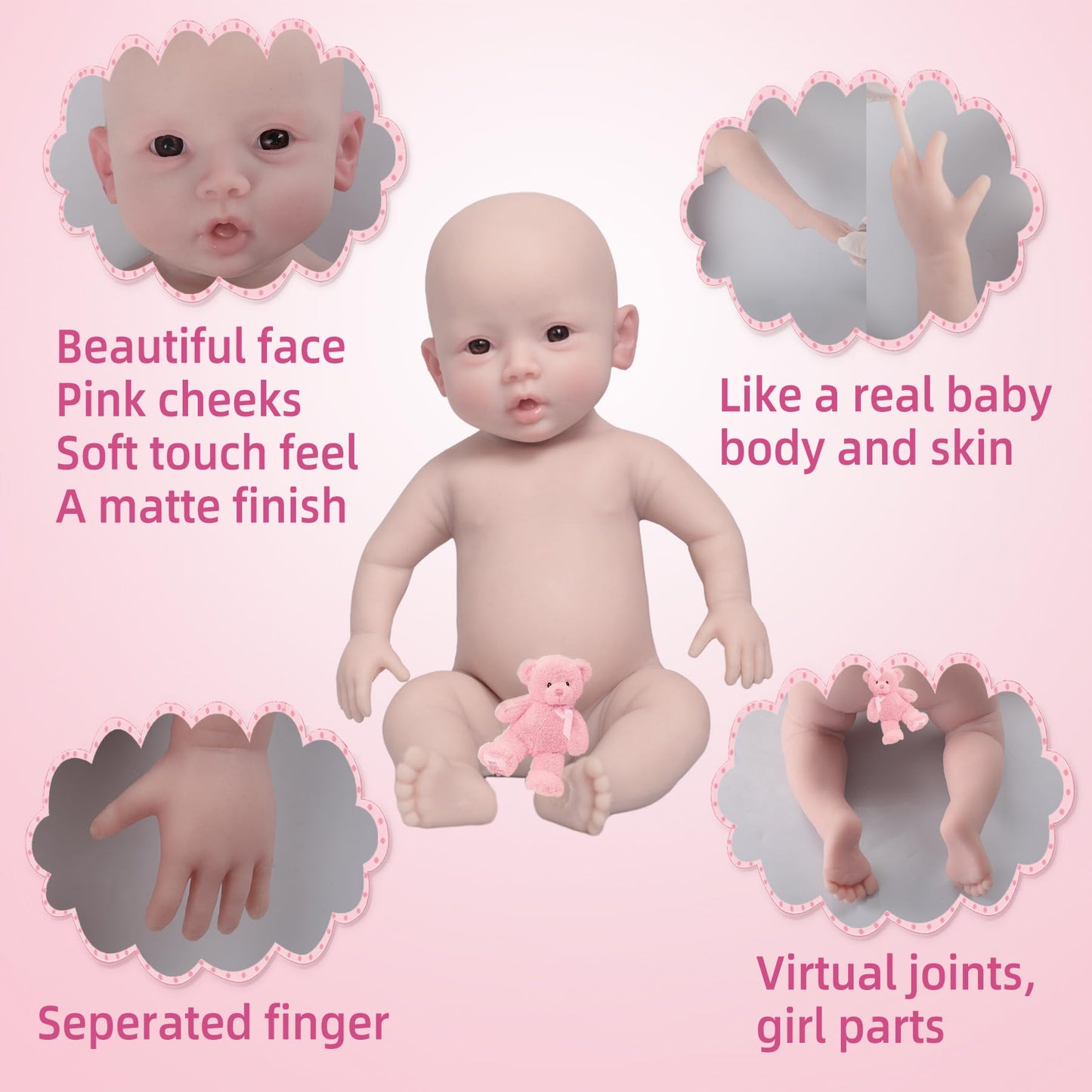 YIQI 18.5 inches Full Silicone Newborn Baby Doll not Vinyl Soft Silicone Baby Lifelike Reborn Doll Present Collectible Washable (Wheaten Color)