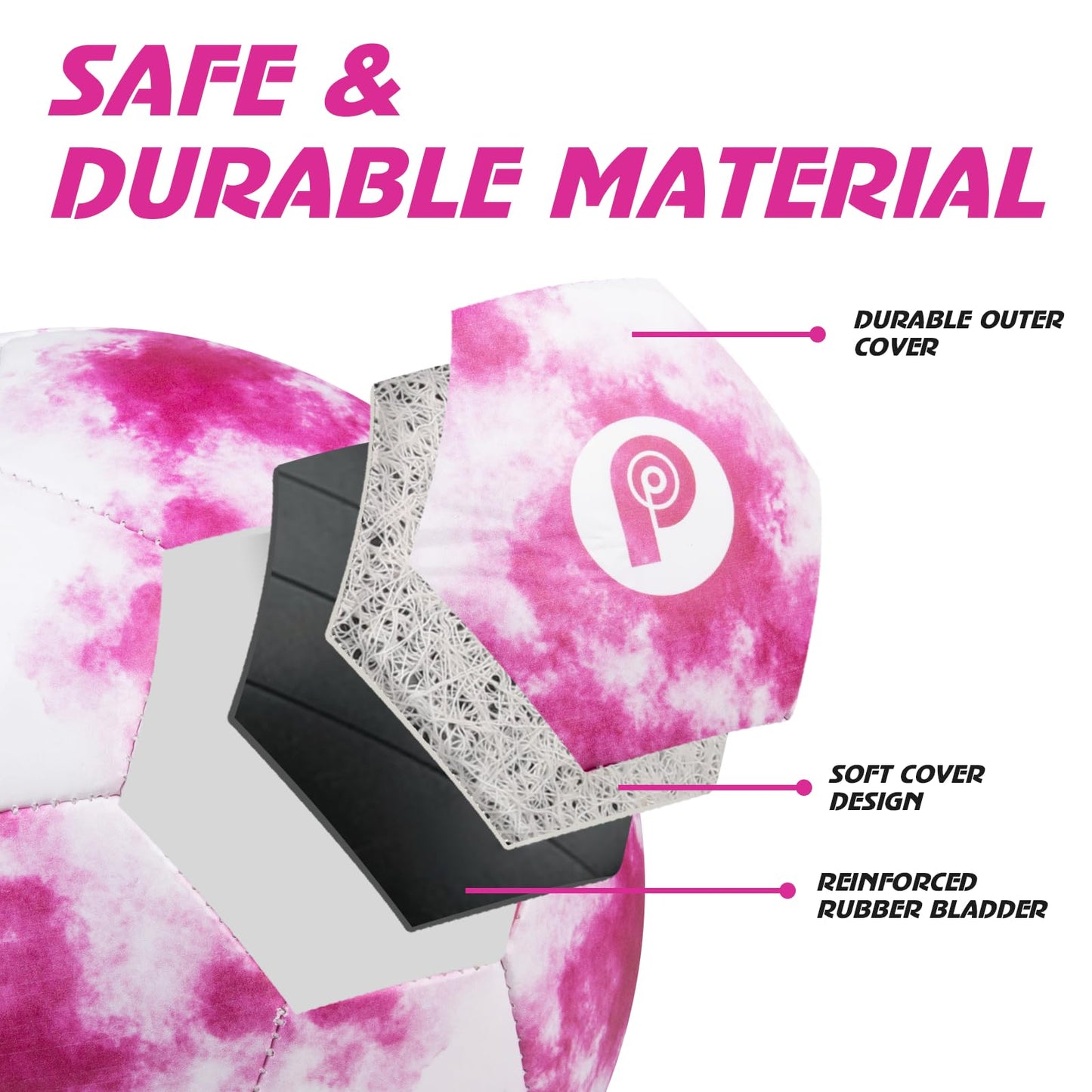 Picador Size 4 Soccer Ball, Kids Soccer Balls for Girls Boys Youth Children Training School Indoor Outdoor Gift Ball with Pump (Tie Dye Pink)