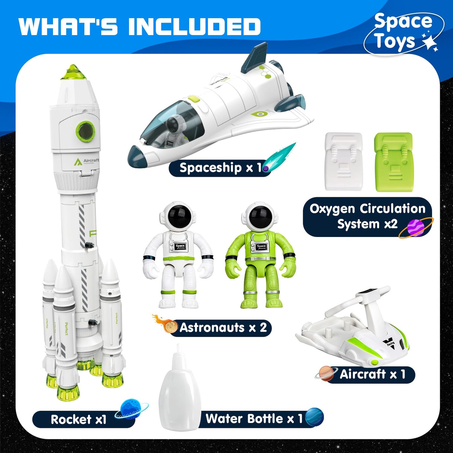 AuntyFey Space Rocket Ship Toys for Kids, Space Toys Shuttle for Kids 3-5-7 with 2 Astronaut Figures, Spaceship with Glowing & Sound Effect, Educational Stem Gift for Boy Girl