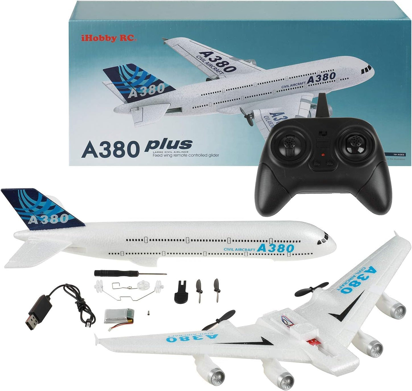 LBKR Tech RC Plane,Airbus A380 Remote Control Airplane Ready to Fly, 2 Channels RC Airplane,Remote Control Plane for Kids Boys Children Adults Beginners