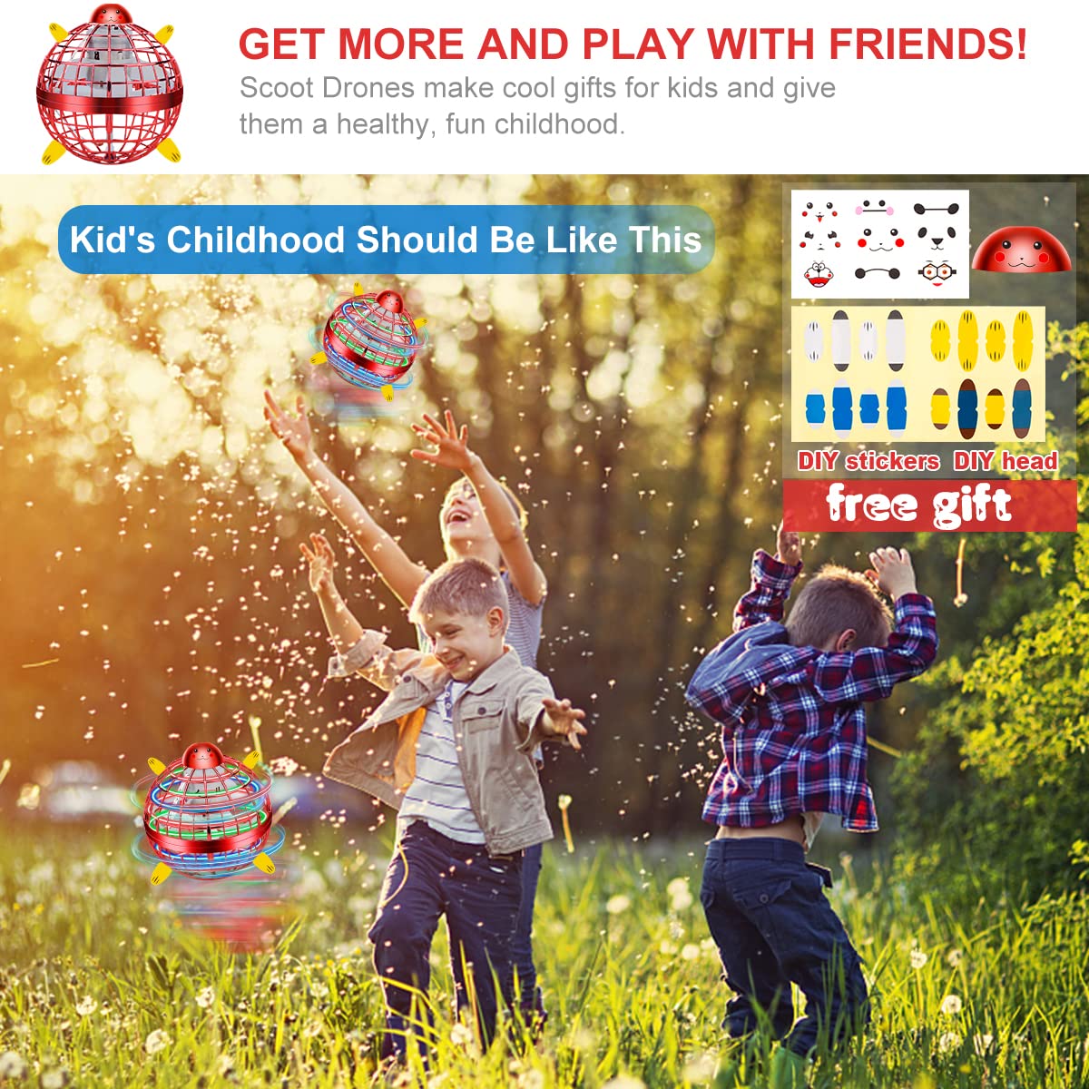 Junywell Flying Orb Ball Toy,Boomerang Ball, Hover Hand Mini Drone Cosmic Globe, Fly Spinners for Kids Adults Indoor Outdoor Toys, Cool LED Lights Toys for 6 7 8 9 10+ Years Old Boys Girls Gift