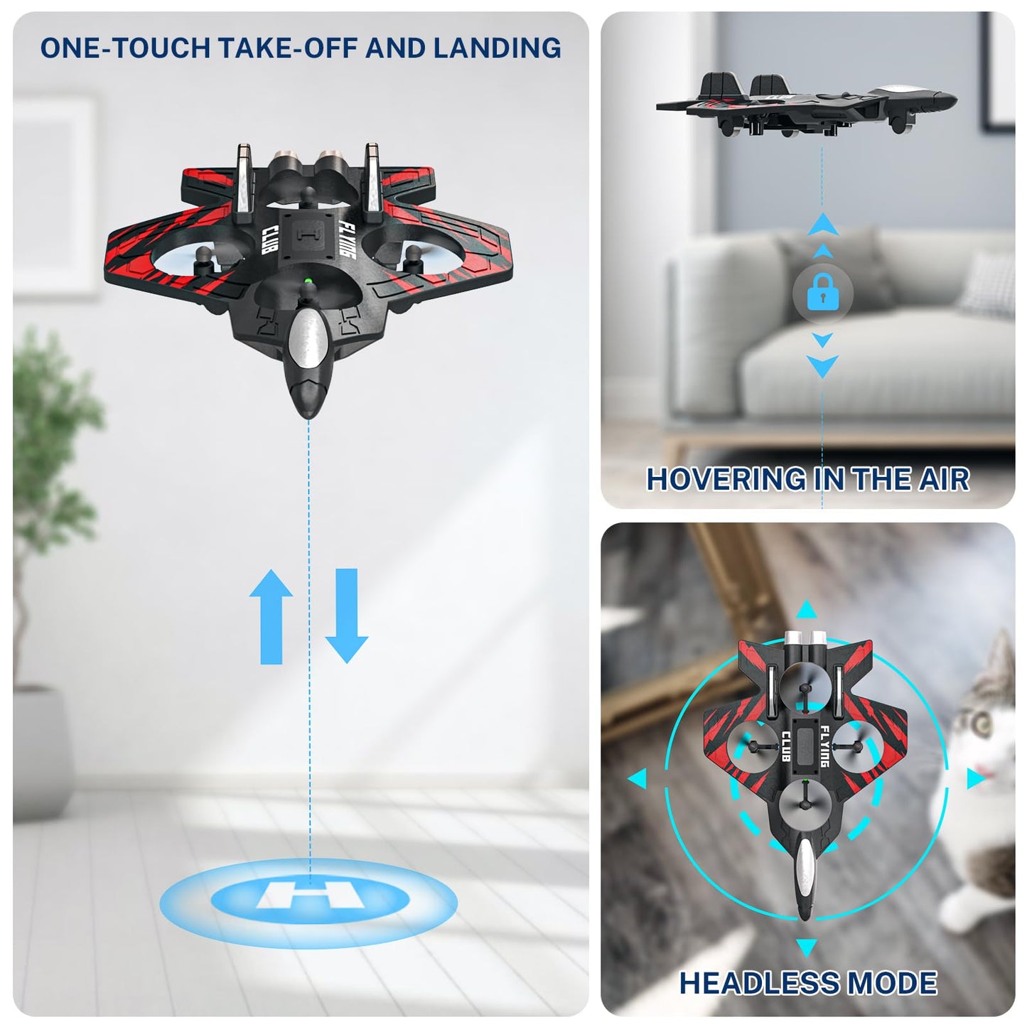 Epstur RC Plane - RC Airplane Fighter, Foam Remote Control Airplanes, RC Plane Fighter Jet with Auto Hover, Headless Mode 3D Flip Colorful LED Lights & 3 Batteries Remote Control Fighter