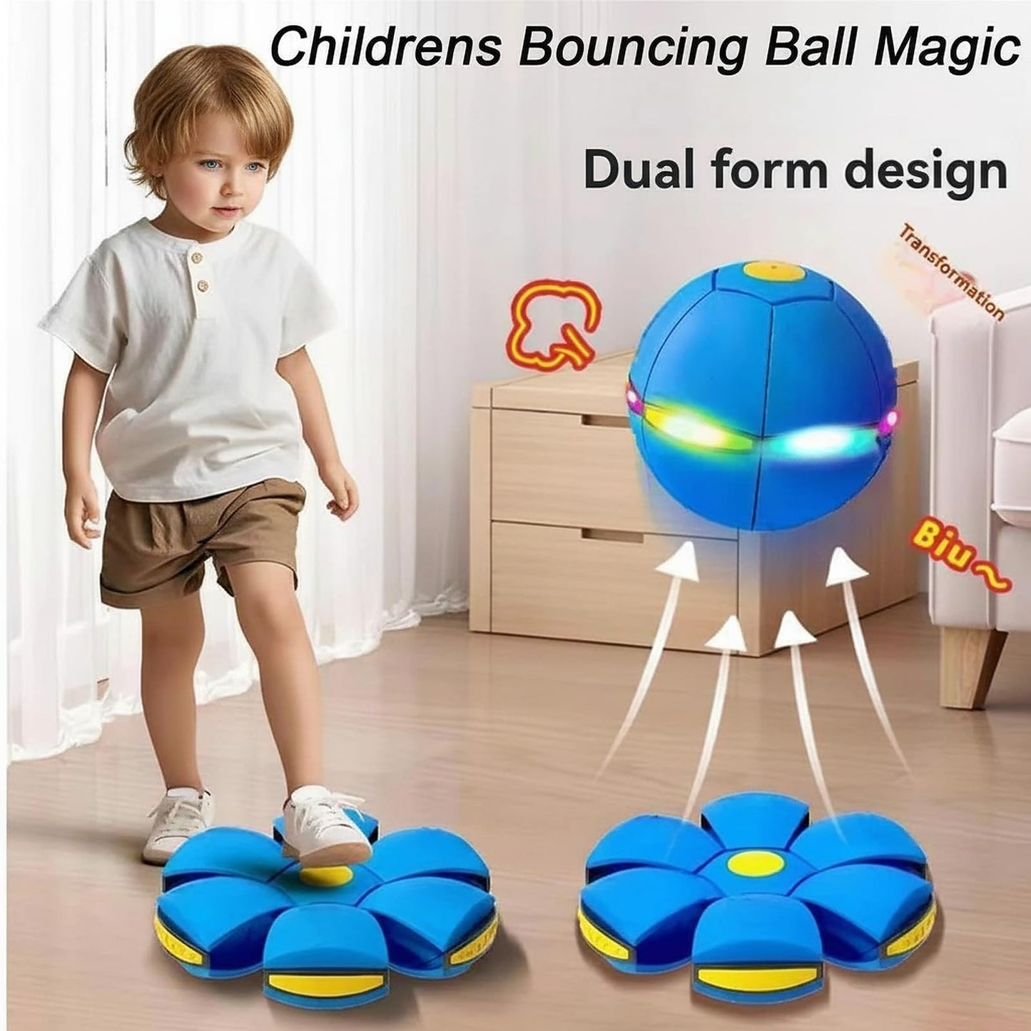 AITIDE Magic Bouncing Ball, Magic Bouncing Ball with 6 Light, Dual Form Freely Switchable, Parent-Child Interaction Suitable for Indoor & Outdoor Use (Light Pink)