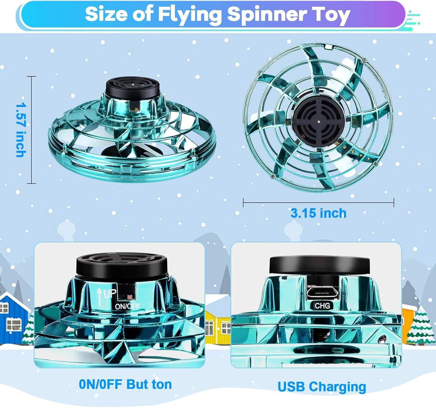 Vantexi Drone for Kids Flying Toys, 2026 Upgrade LED Fidget Spinner, Hand Operated Fidget Flying Spinner Toy for Indoor Outdoor, Christmas Birthday Gifts for 6 7 8 9 + Year Old Boys Girls
