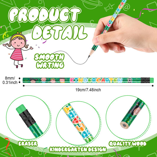 Spakon 100 Pcs Kindergarten Pencils for Kids Girls Cute Kindergarten Pencils Kindergarten Here I Come School Supplies for Classroom Reward Party Favor with Erasers
