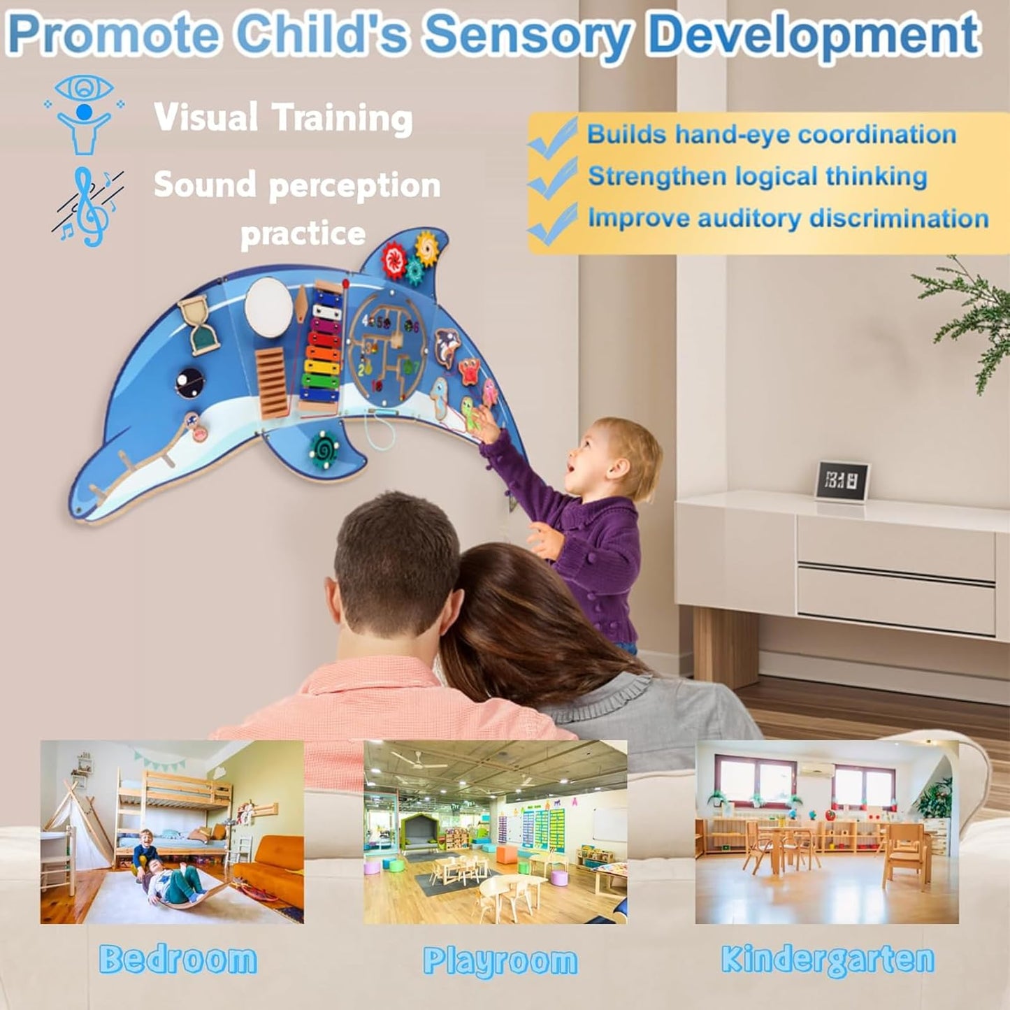 Wooden Wall Busy Board,Montessori Sensory Toy&Preschool Learning Activity Center for Boys and Girls,Promote the development of children's sensory skills,Suitable Toddler Playroom,Children's Daycare