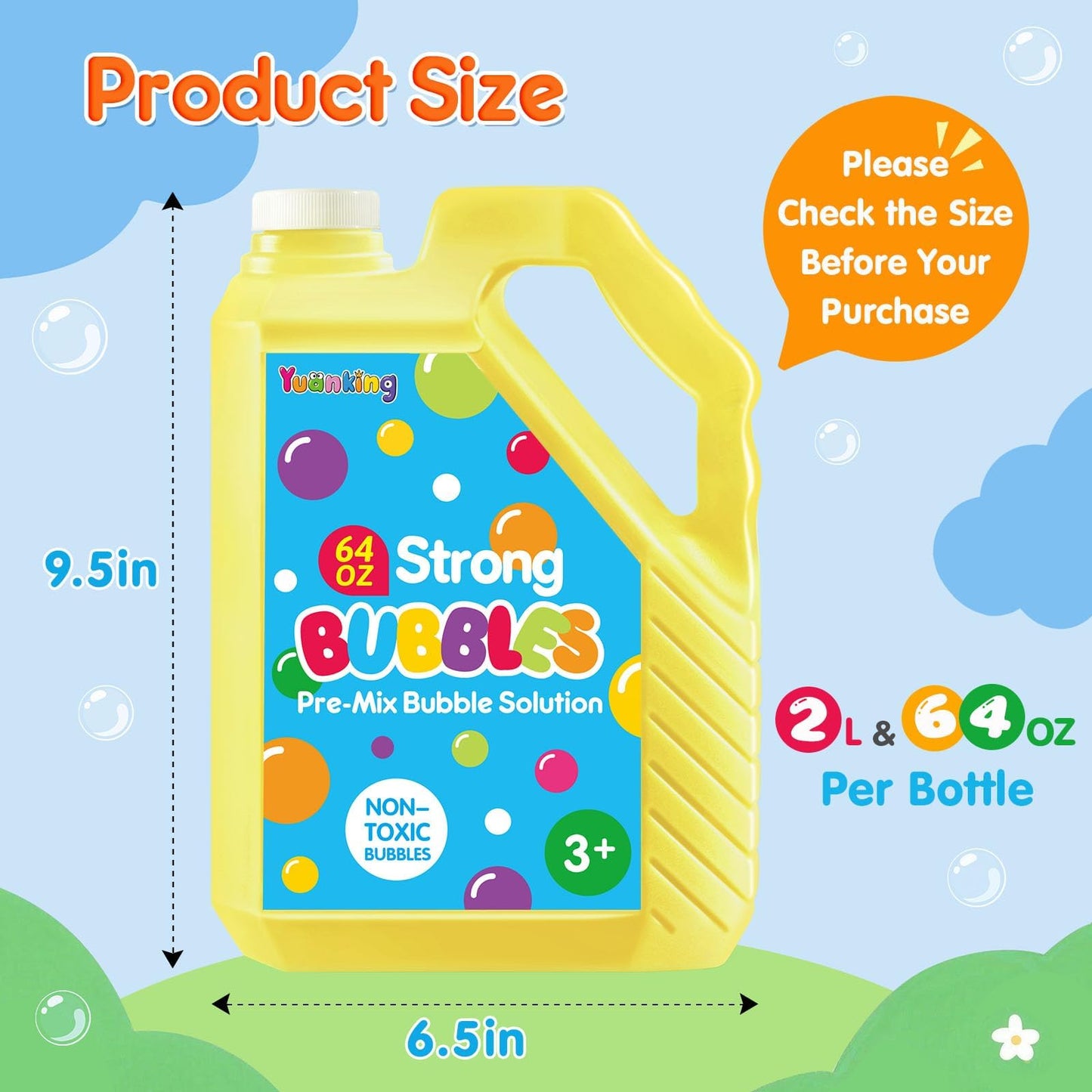 64 OZ Bubble Solution Refill Pre-Mix: Non-Toxic Bubbles for Kids Refills for Bubble Machine, Wands, Blowers, No Mixing Needed Leak-Proof Bottle Solution for Bubbles Toys Parties Outdoor Events Easter