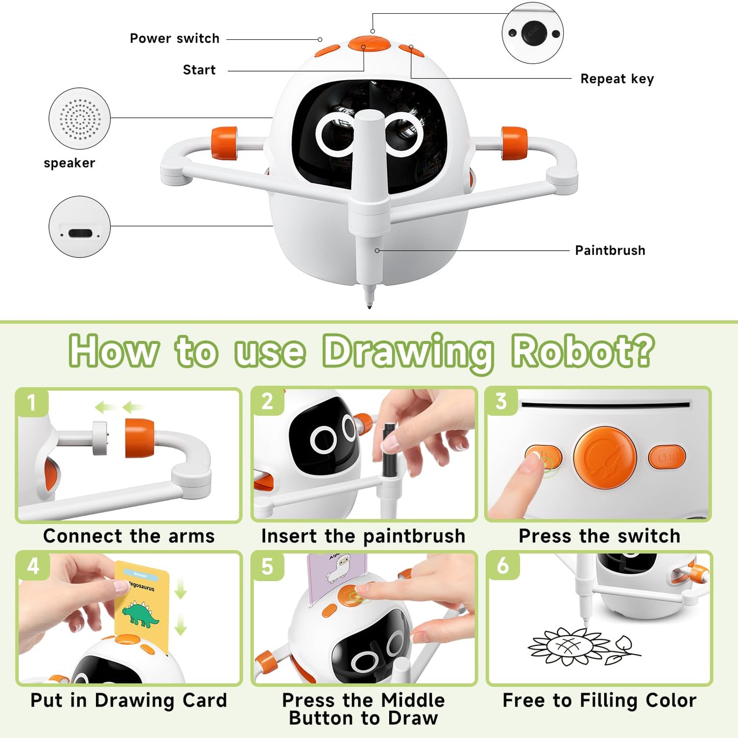 Gezxt Drawing Robot for Kids, Montessori Painting Learning Toys, Voice Interactive Educational Drawing Machine with 220 Word Cards for 3 4 5 6 7 8 Year Old Boys Girls Gift