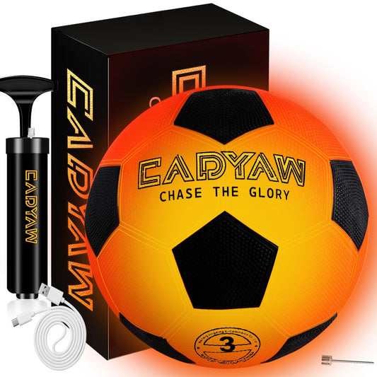 Cadyaw Glow in The Dark Soccer Ball, Rechargeable Light up Soccer Toys, Birthday Gift for Boys and Girls 3-12, Cool Toys for Kids Outdoor Night Activity - Size 3
