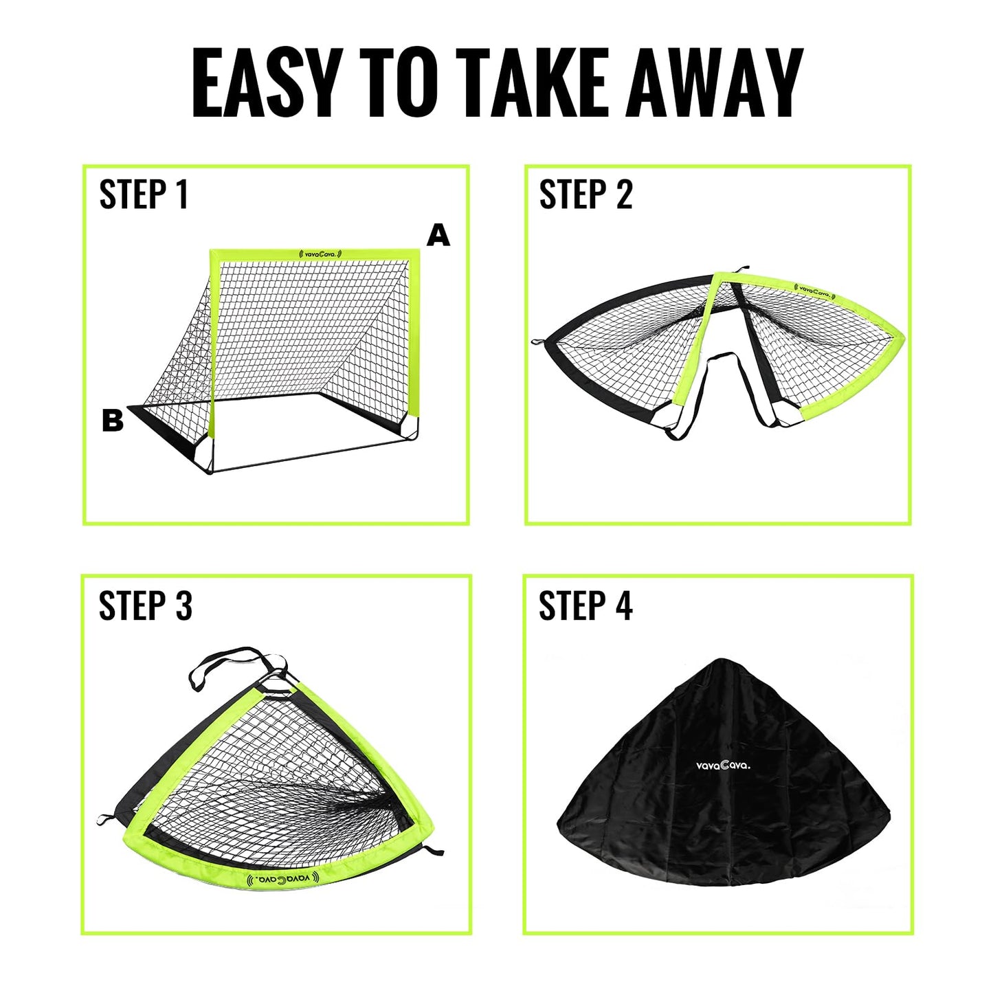 VavaCava 4'x3' Size Portable Soccer Goals Set for Backyard Fun, 2 Nets, 2 Size 3 Balls, 10 Marker Cones, Pump and Carry Bag, Outdoor Games for Backyard, Beach, Lawn, Kids Soccer Training Equipment
