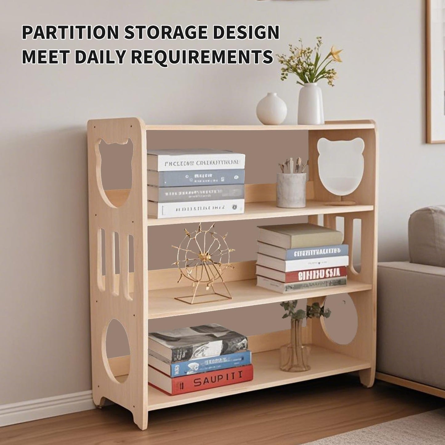 YJTREMFYX Children's Toy Storage Rack Montessori Bookshelf, Used as a Storage Cabinet for Books and Toys in Game Rooms, Children's Rooms, Daycare Centers, and kindergartens (4 Levels)