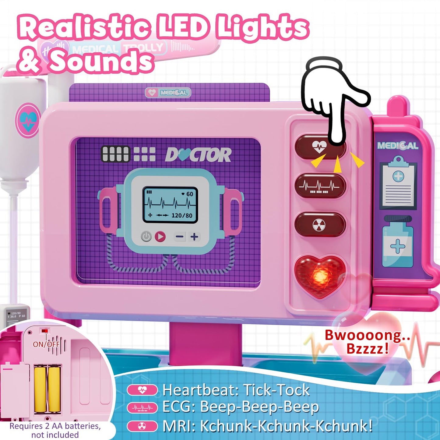Lehoo Castle Doctor Kit for Toddlers 3-5 Pink, Gifts for Girls 2-4 Years Old, Kids Doctors Play Set, Mobile Cart with Lights and Sound, Toys for Girls 3+ 4 5 Years Old, Christmas
