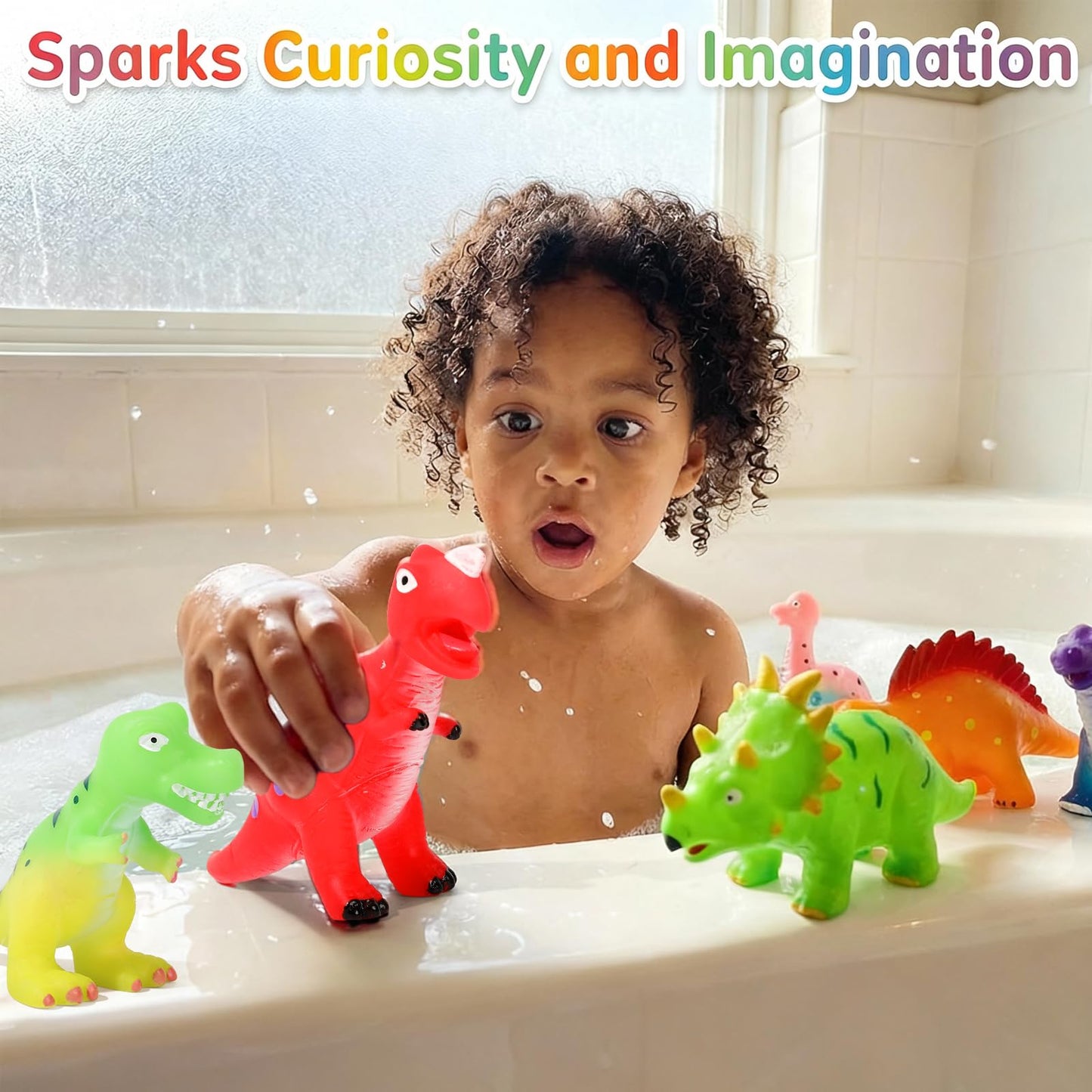 Color Changing Dinosaur Bath Toys: No Hole Mold Free Bath Toys for Kids Ages 3-5 & 4-8 | Magic Water Activated Bathtub Dino Play Set for Toddler Boys Girls