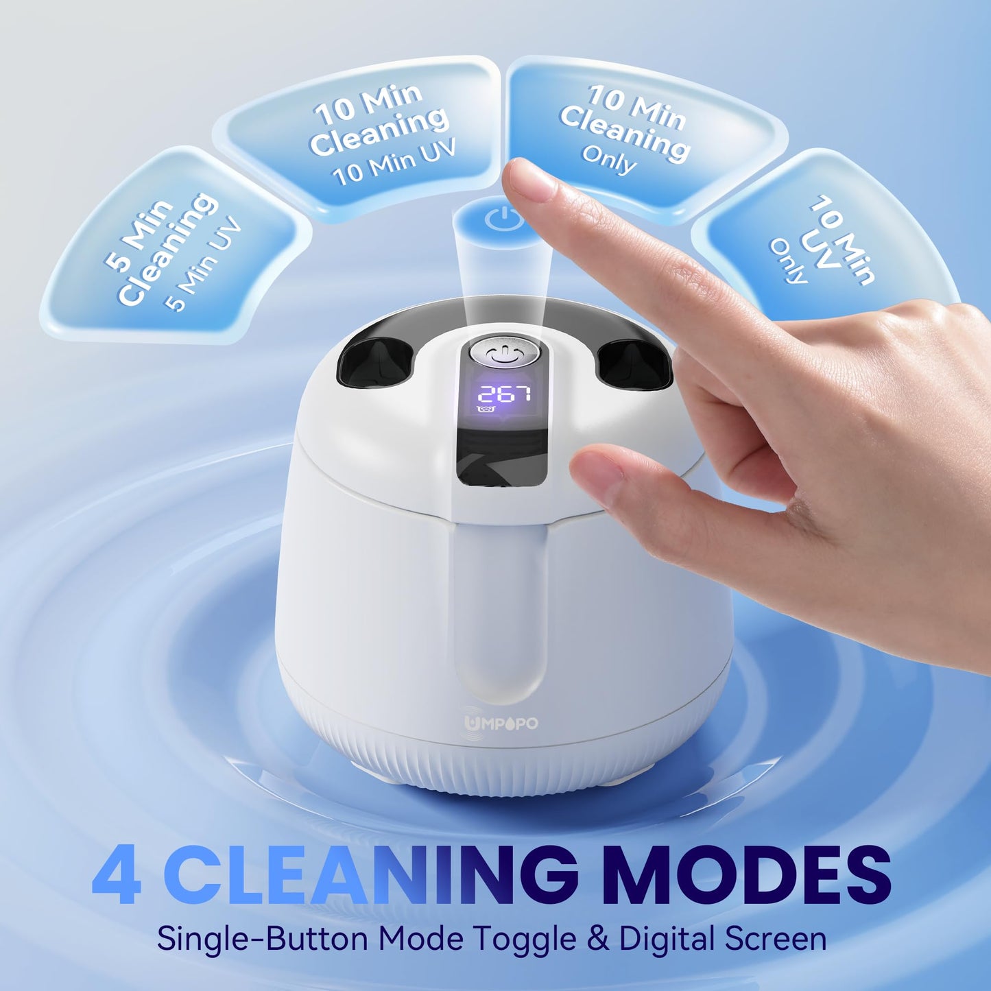 UMPOPO Ultrasonic Retainer Cleaner Machine 48kHz, Dental Cleaning Pod, Ultrasonic Retainer Cleaner for Dentures, Aligners, Mouth Guards, Toothbrush Heads and Jewelry with 200ML Capacity, LAB Supply
