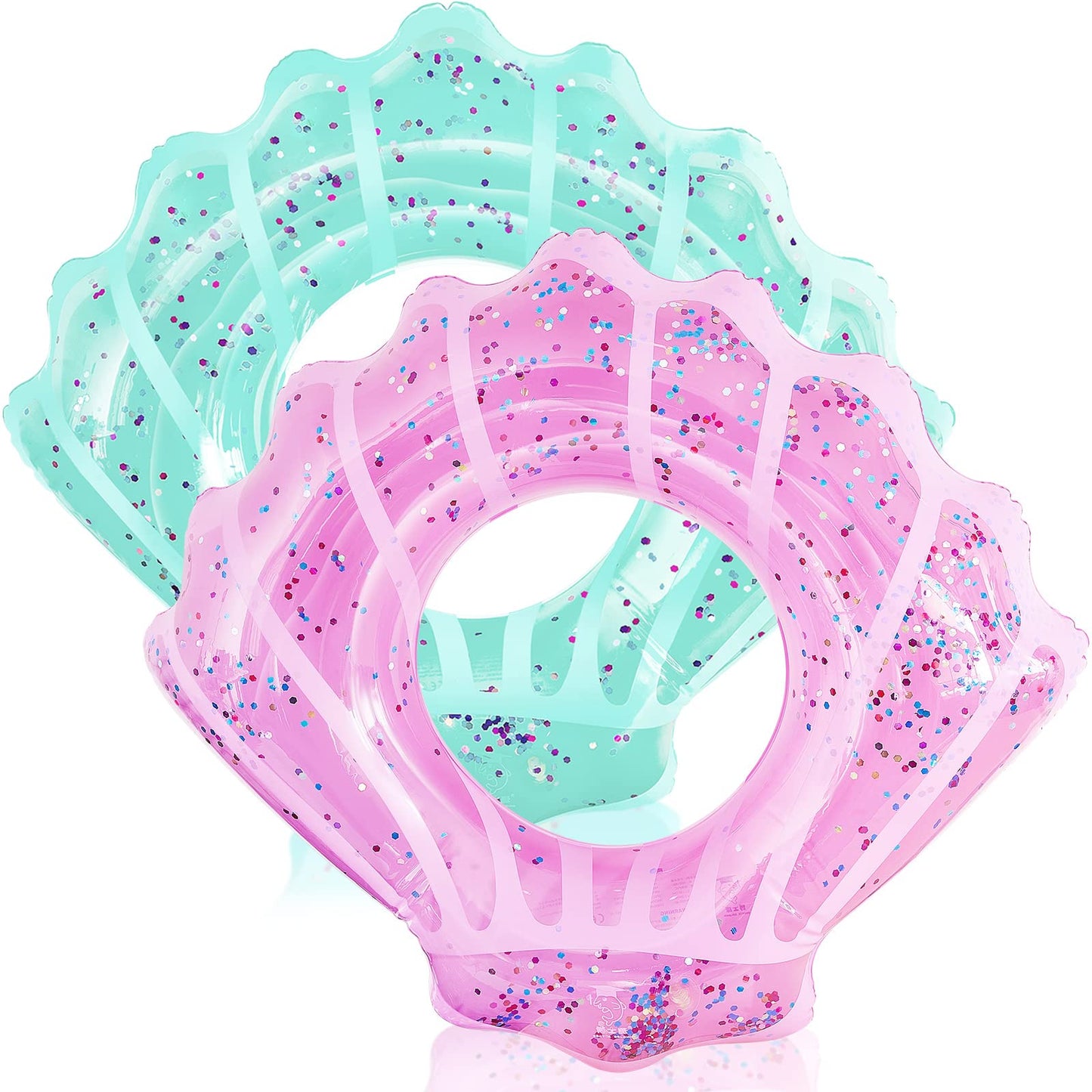 Juexica 2 Pack Shell Swim Rings for Kids Inflatable Seashell Pool Float Children Swimming Floatie Glitter Confetti Swim Tube Summer Beach Party Decorations for Kids Toddlers Teens(Pink,Blue)