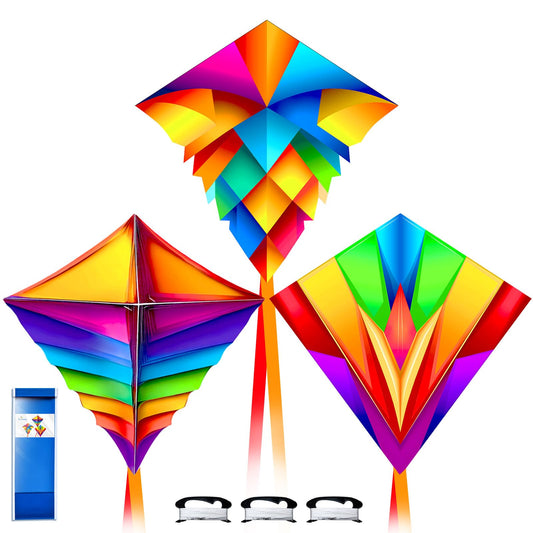 Simxkai 3-Pack Small Diamond Flyers for Toddlers Age 2-4 | Kids Outdoor Toy with Rainbow Colors, Easy Flight for Beginners, Beach Park & Birthday Gift Set