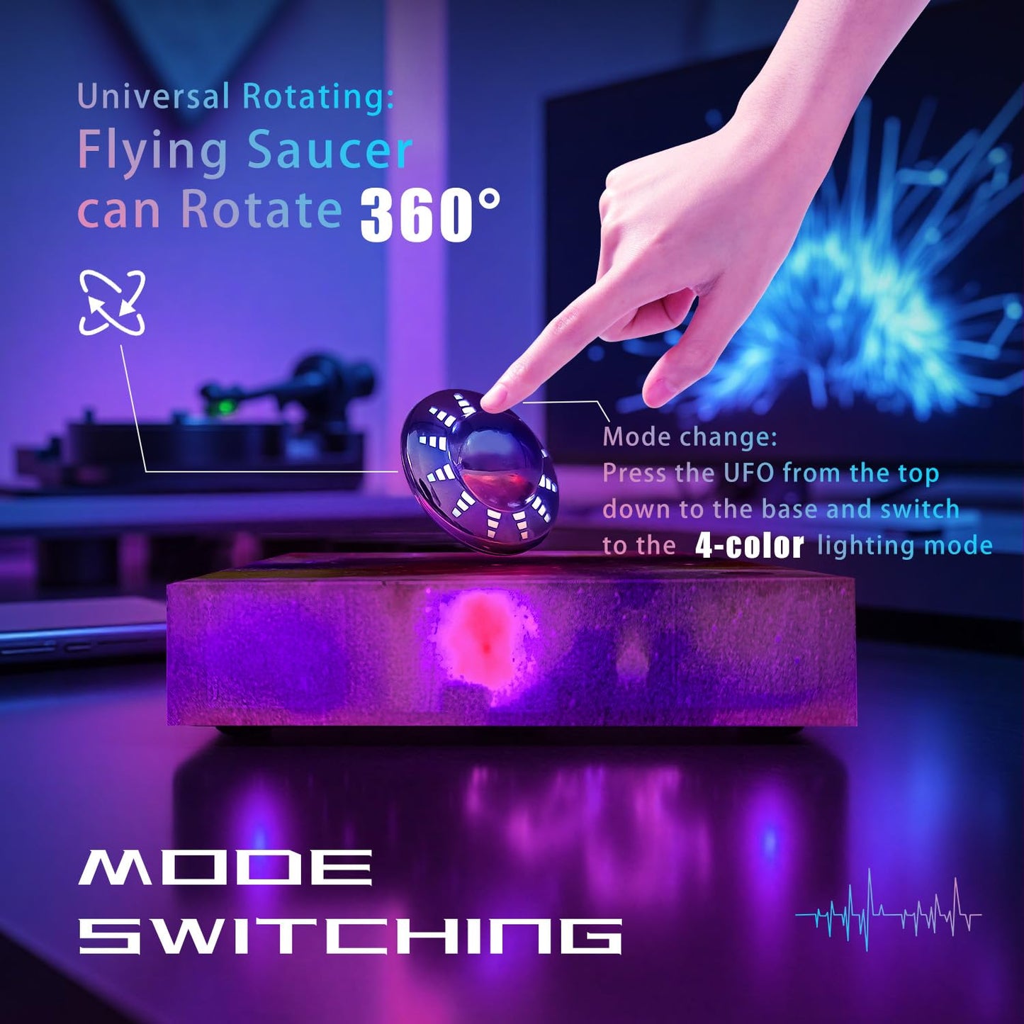 Poojaed Magnetic Levitating UFO Lamp, Floating 360°Rotating RGB Galaxy Light Display, Cool Tech Gadgets Desk Decor for Office Home Esports Room, Amazing Gift for Men Girls