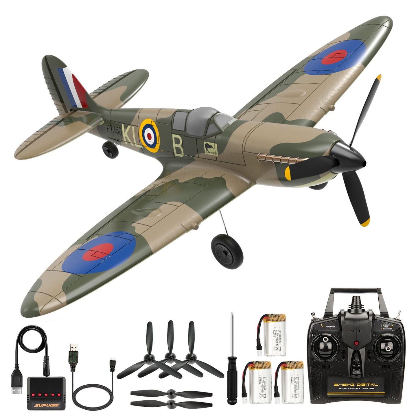 ANTSIR RC Plane Spitfire Fighter, 4 Channel Remote Control Airplane with Gyro System for Adults