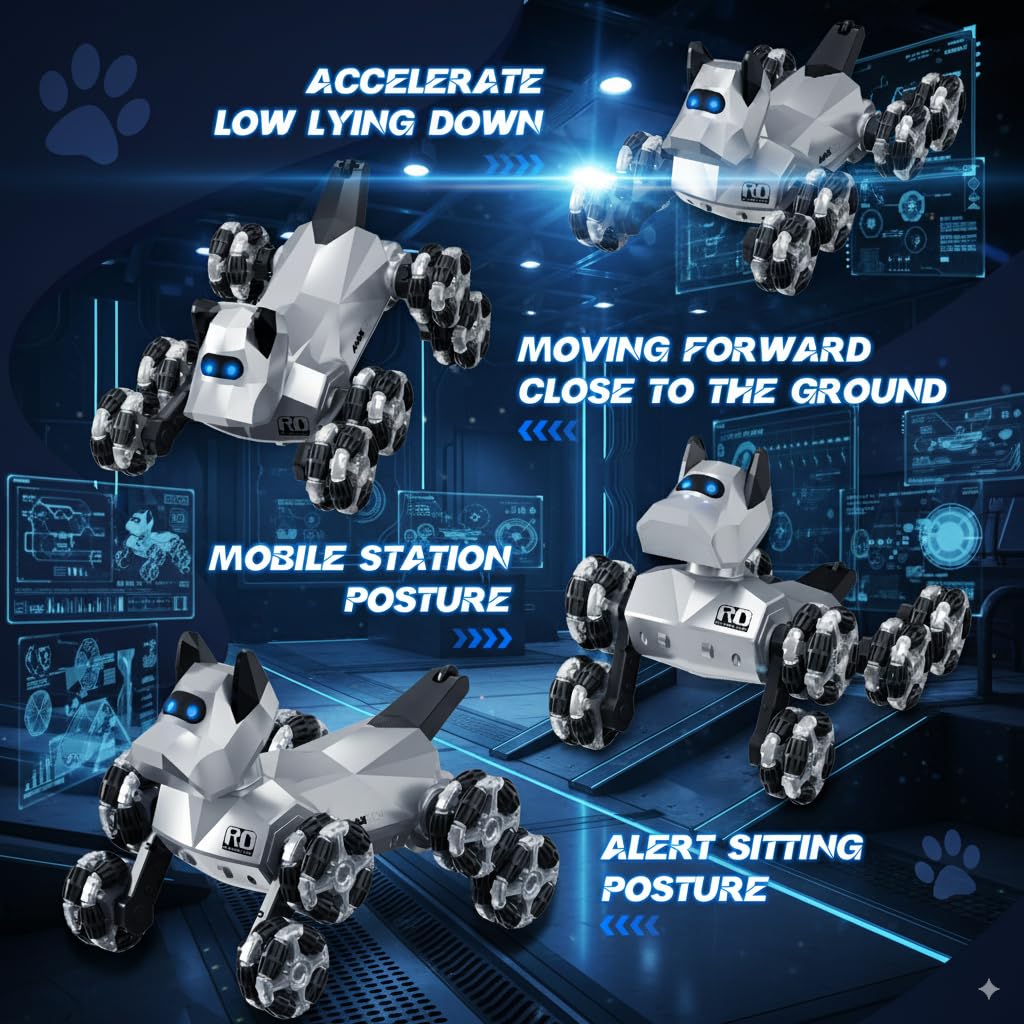 NQD® Robot Dog Toy, 360°Rotate Remote Control Robot Dog with Dancing & Sound FX, Remote Control Cars RC Stunt Robotic Dogs with LED Eyes, Electronic Pet Toys Gifts for Boys Kids Age 3-5 6-7 8-12