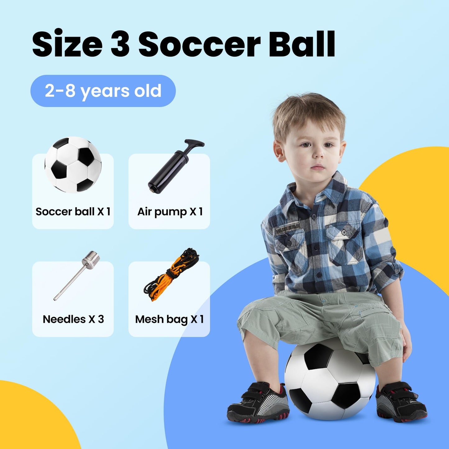INPODAK Toddler Soccer Ball Size 3, Black and White Classic Balls for Kids 2-8 with Pump, Mesh Bag Great Gift for Birthdays Parties