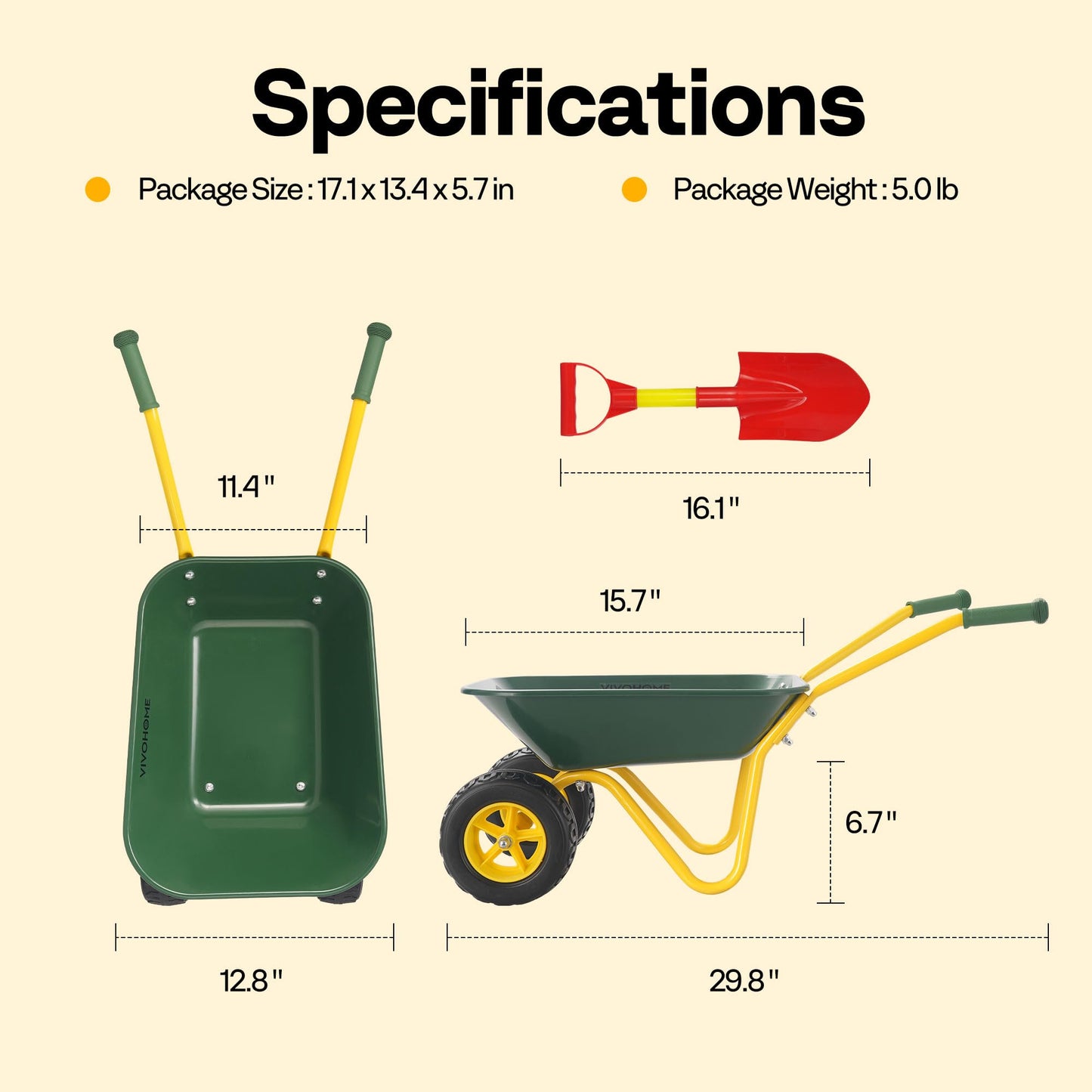 VIVOHOME Kids Wheelbarrow Children Garden cart with Toddler Gardening Tool Set Child Wheel Barrel Outdoor Indoor Toys Gift Green