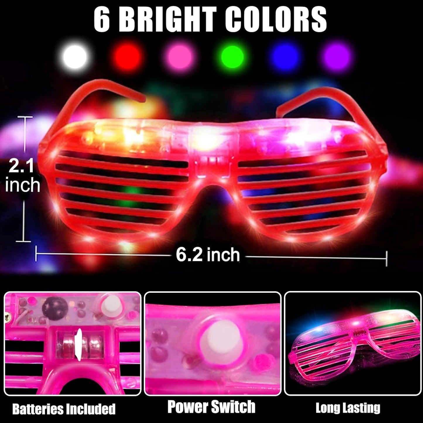 30 Pack LED Glasses Glow in The Dark Party Supplies Glow Sticks Glasses Party Favors Rave Neon Shutter Shades Light Up Glasses Sunglasses Party Favors for Kids/Adults Birthday Wedding Patriotic