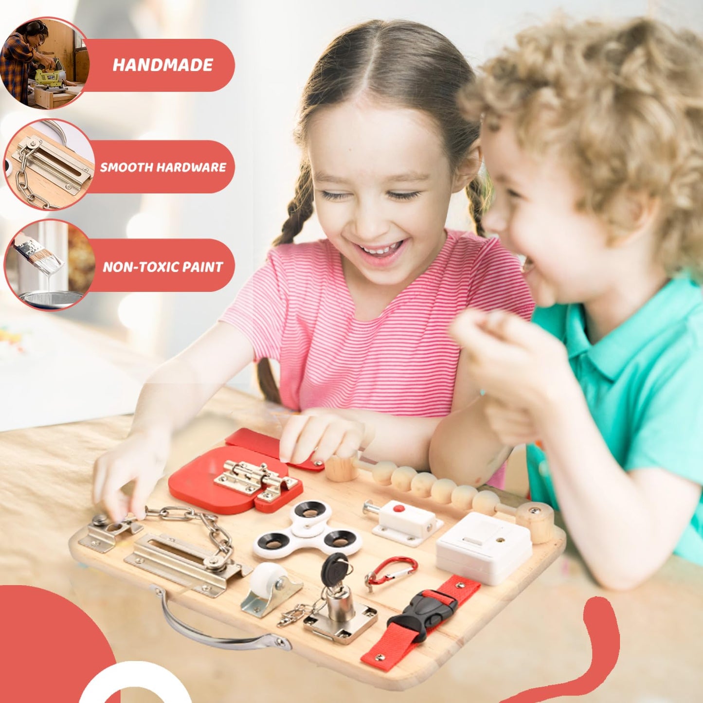Potatomato Montessori Busy Board for Toddlers - Wooden Educational Fidget Toys - Autism Sensory Products - Activity Board for Kids Baby Boys Girls, ADHD- Fine Motor Kids Travel Toys