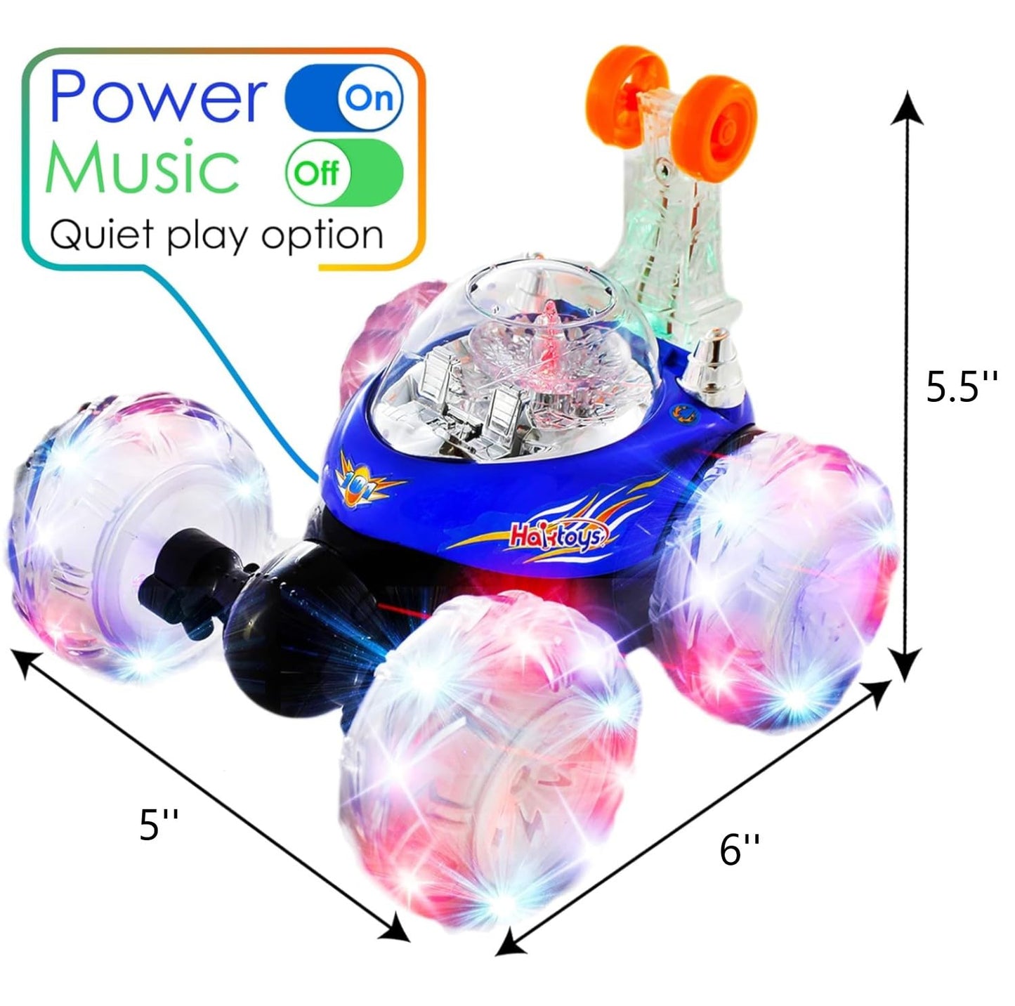Haktoys Rechargeable RC Tornado Stunt Car – 360° Flip Remote Control Turbo Twister Vehicle with Lights & Music | Double-Sided Spinning Car Toy for Toddlers Kids Boys Girls (Blue)