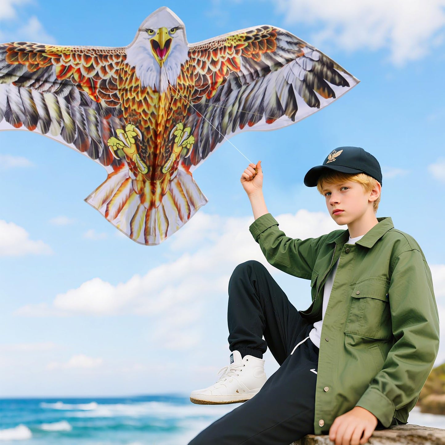 Bald Eagle Kite for Adults & Kids, Professional Durable Kites for Beginners, Outdoor Activities, Beach & Park - Easy Fly Kites Toys for Family Fun-Brown