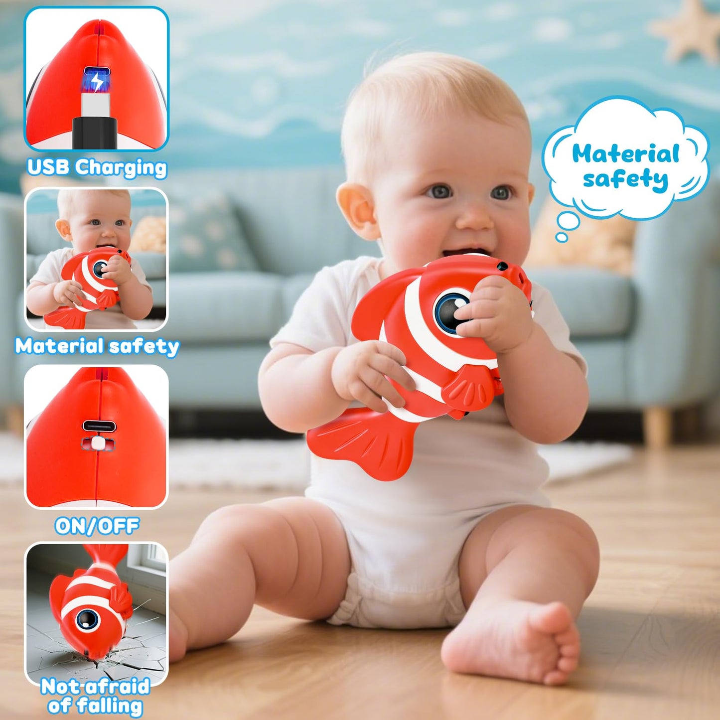 Crawling Fish Baby Toys, Novelty Tummy Time Toys for Babies 6-12 Months, Magic Swinging Fish Crawling Toys for Infant Toddler Learning Crawl Walking Dancing Goodie Bag Stuffers 1st Birthday Gift