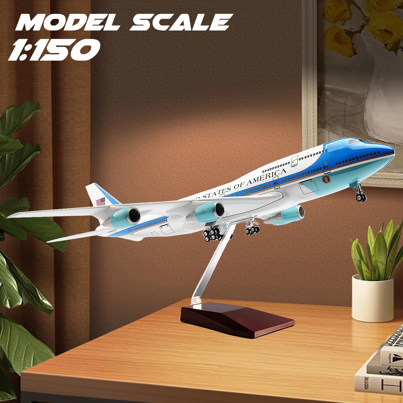 1/150 Scale Diecast Boeing 747 Airplane - US Airlines Air Force Model with Landing Gear, Voice Control, Cabin Light