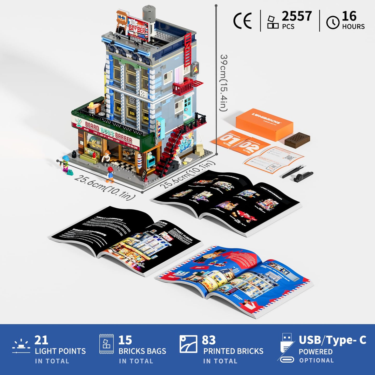Lumibricks Barbershop Lighting Building Bricks Set - Street Fusion City Town Modular Playset Collection Display kit with Minifigures 2557 Pcs for Adults & Teens & Life Enthusiasts
