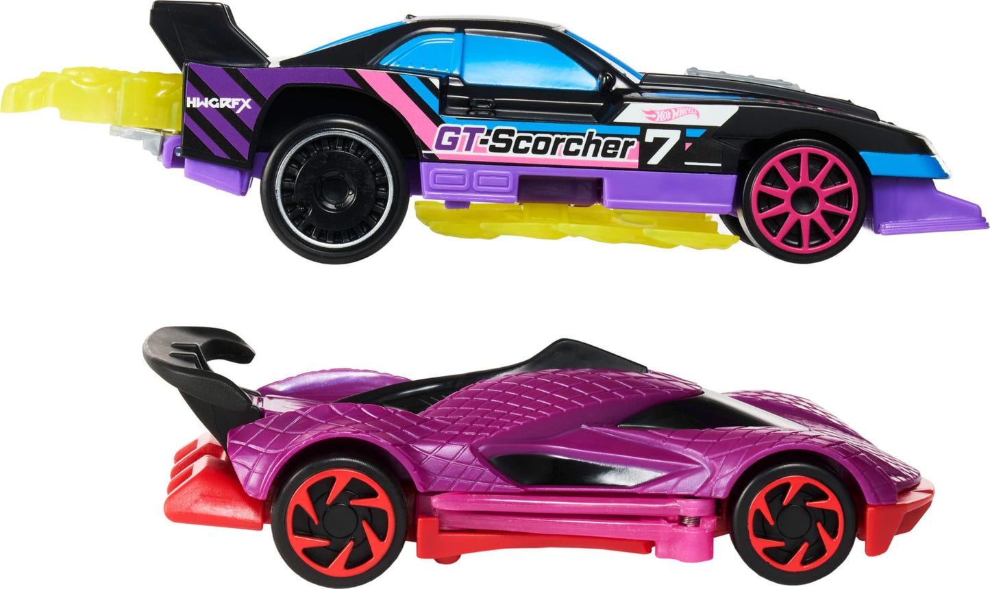 Hot Wheels Let’s Race Activate! Toy Car 2-Pack, GT-Scorcher & Street Shrieker, Roll to Transform or Reveal Surprise Feature Like in the Netflix Series