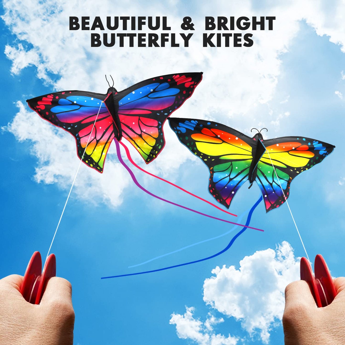 TOY Life 2 Pack Butterfly Kites for Kids Age 4-8 Boys, Beach Kites for Kids Age 8-12, Kites for Adult Easy to Fly, Large Kites for Kids Age 3-5, Rainbow Kites, Kids Kites Easy to Fly, Kids Outdoor Toy