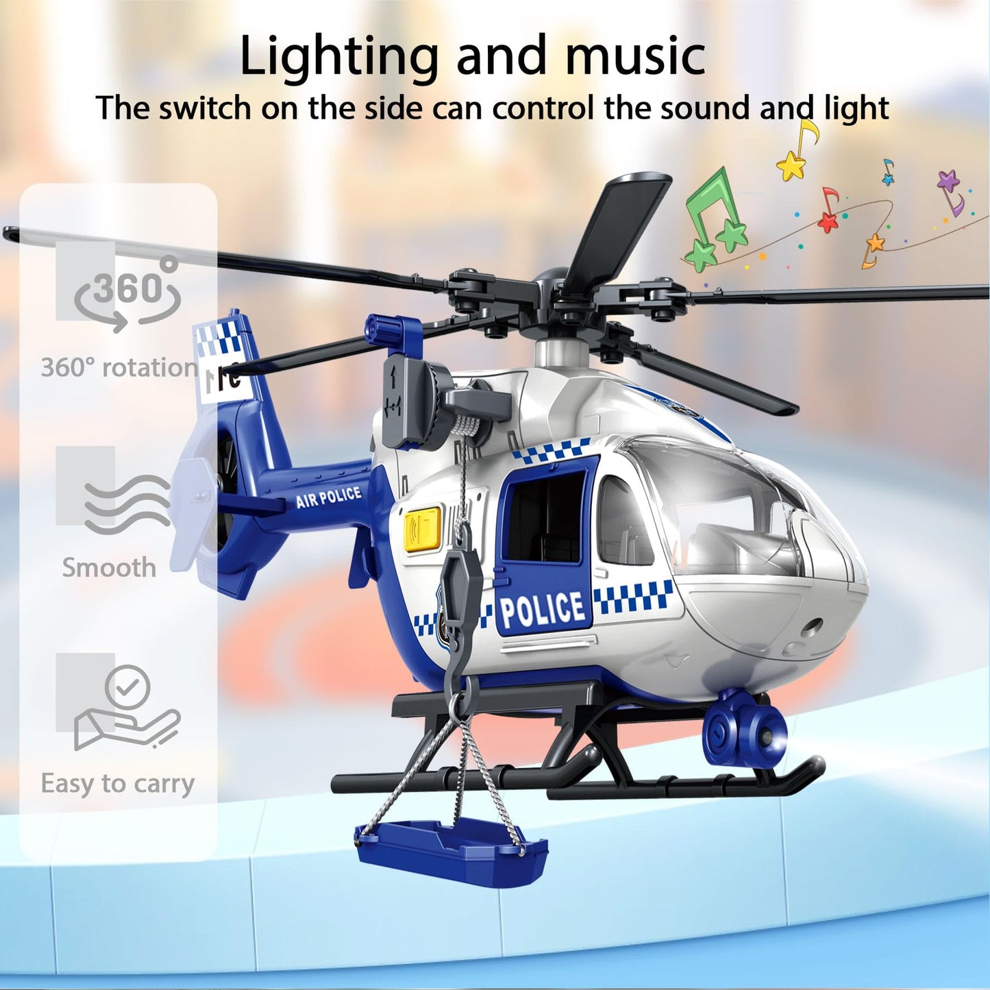 Police Helicopter Toys for Boys with Hanging Basket Toy Airplane Army Toys with Lights and Sound Rescue Vehicles Toys for Kids Aged 3 4 5 6 7