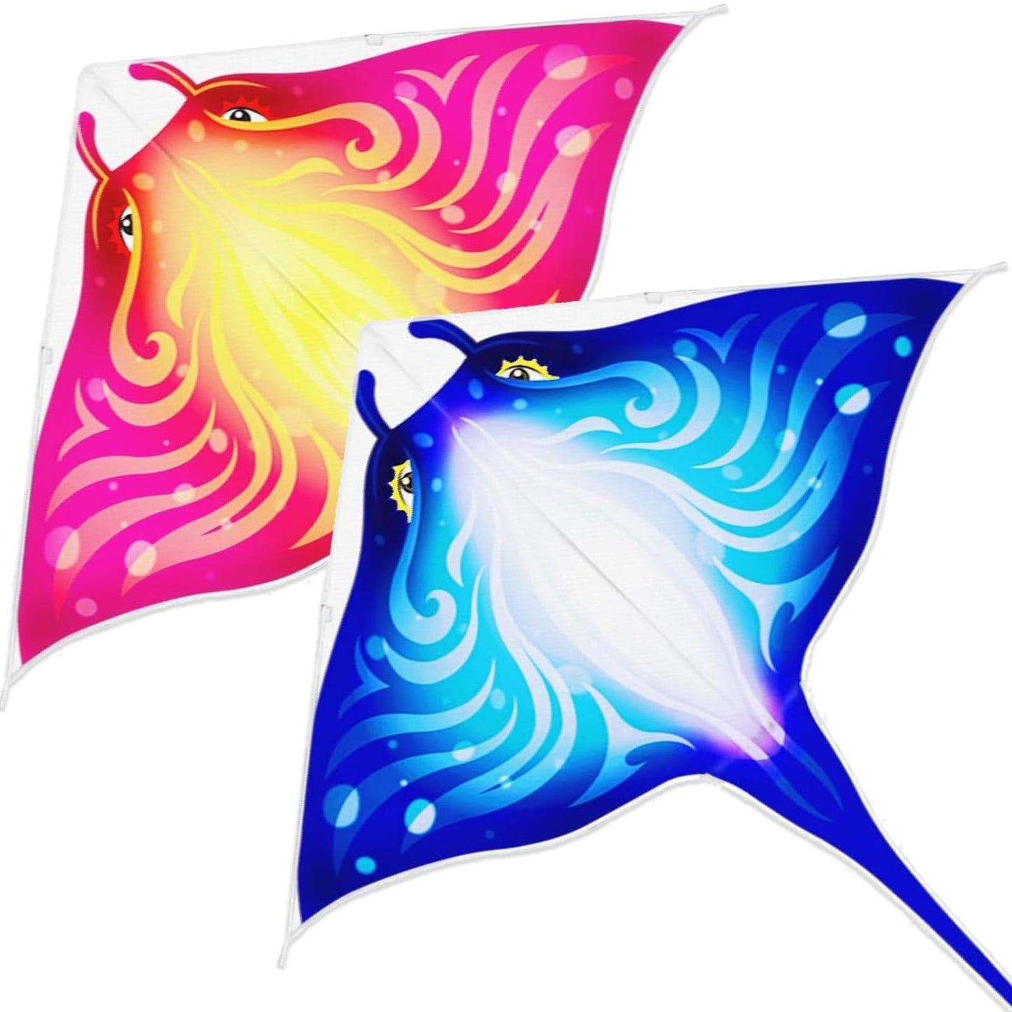 Mint's Colorful Life 2 Pack Devil Fish Kites for Kids Adults，Easy to Fly Delta Kite Single Line Large, Kite Handle Include (Blue&Pink)
