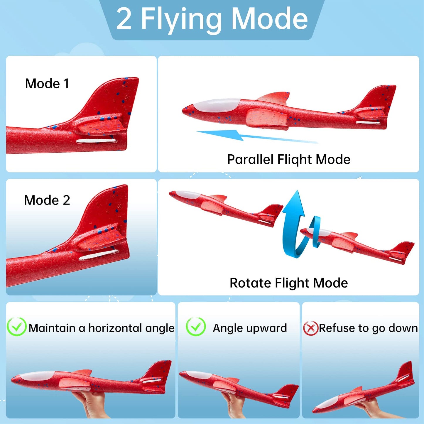4 Pack LED Light Airplane Toys,17.5" Large Throwing Foam Plane,2 Flight Mode Glider Plane,Foam Airplane Flying Toys for Kids,Outdoor Sport Game Toys,Foam Glider Airplane,Gift Toys for Boys Girls