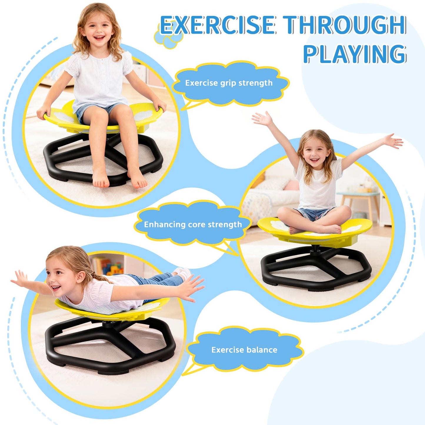 APUFSKO Sensory Spinning Chair for Autistic Kids Sensory Swivel Chair Sit and Spin Autism Spinning Seat for ADHD Children & Toddlers Training Body Coordination & Balance with Lighting & Music(Yellow)