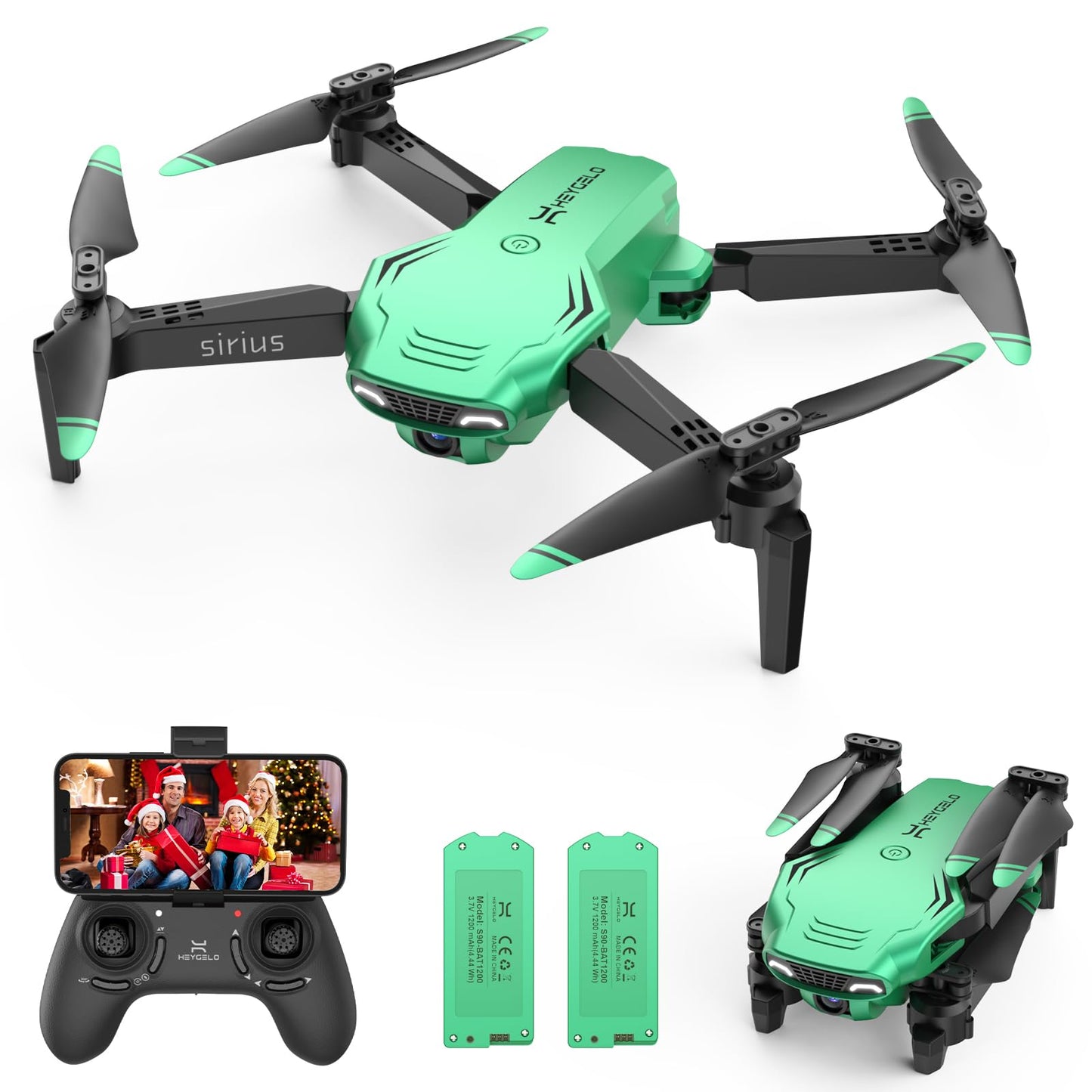 Foldable Drones for Kids Beginners - With 1080P HD Camera, FPV Remote Control Quadcopter, One Key Start/Land, Altitude Hold, 2 Batteries RC Helicopter Toys Gifts for Boys (Green)
