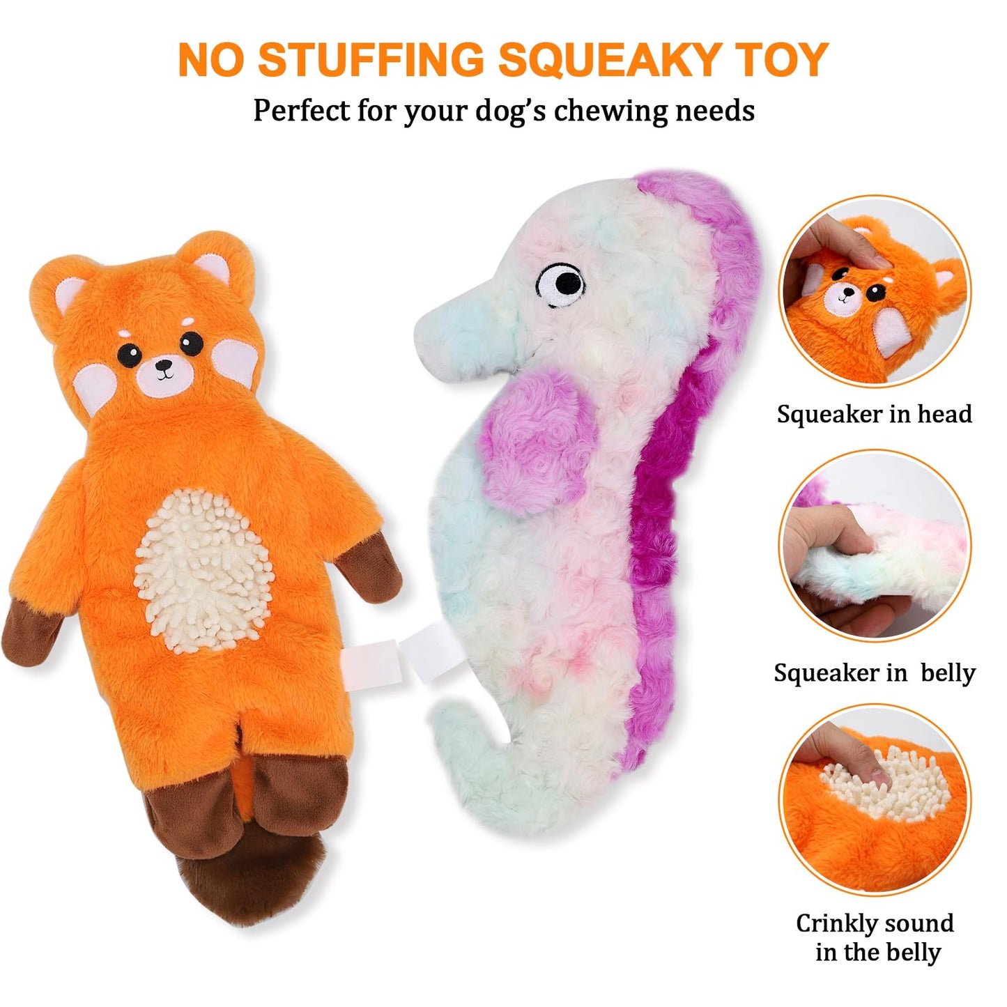 Tierglück Interactive Squeaky Dog Toys for Small, Medium & Large Dogs, 3-Pack No-Stuffing Plush Chew Toys with Crinkle Sound – Durable, Safe Teething & Boredom Relief Toys for Puppies and Adult Dogs