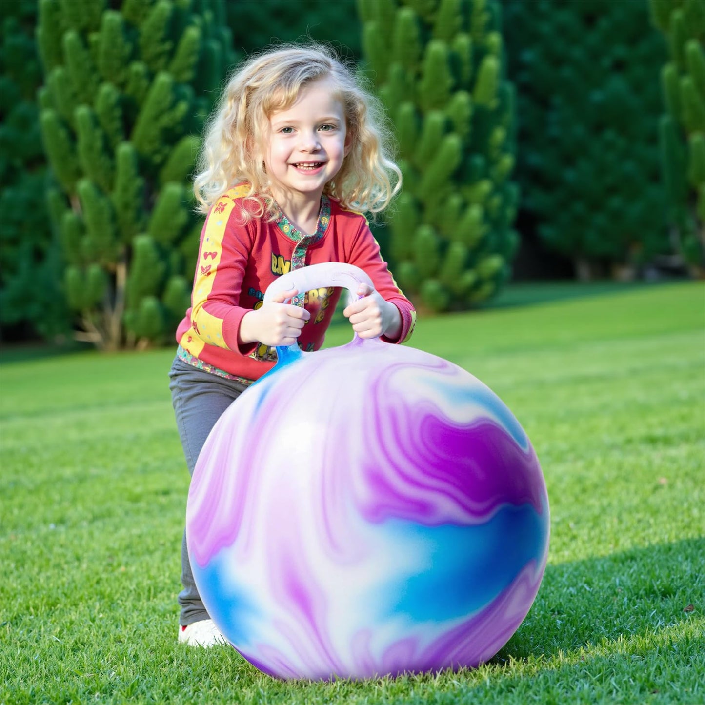 INPANY Hopper Ball, 18 Inches Bouncy Ball with Handles, Bouncing Bounce Balls Hopper, Inflatable Jumping Hopping Toys for Kids Ages 3-6, Hoppity Hop Girls Boys Gifts, Pump Included