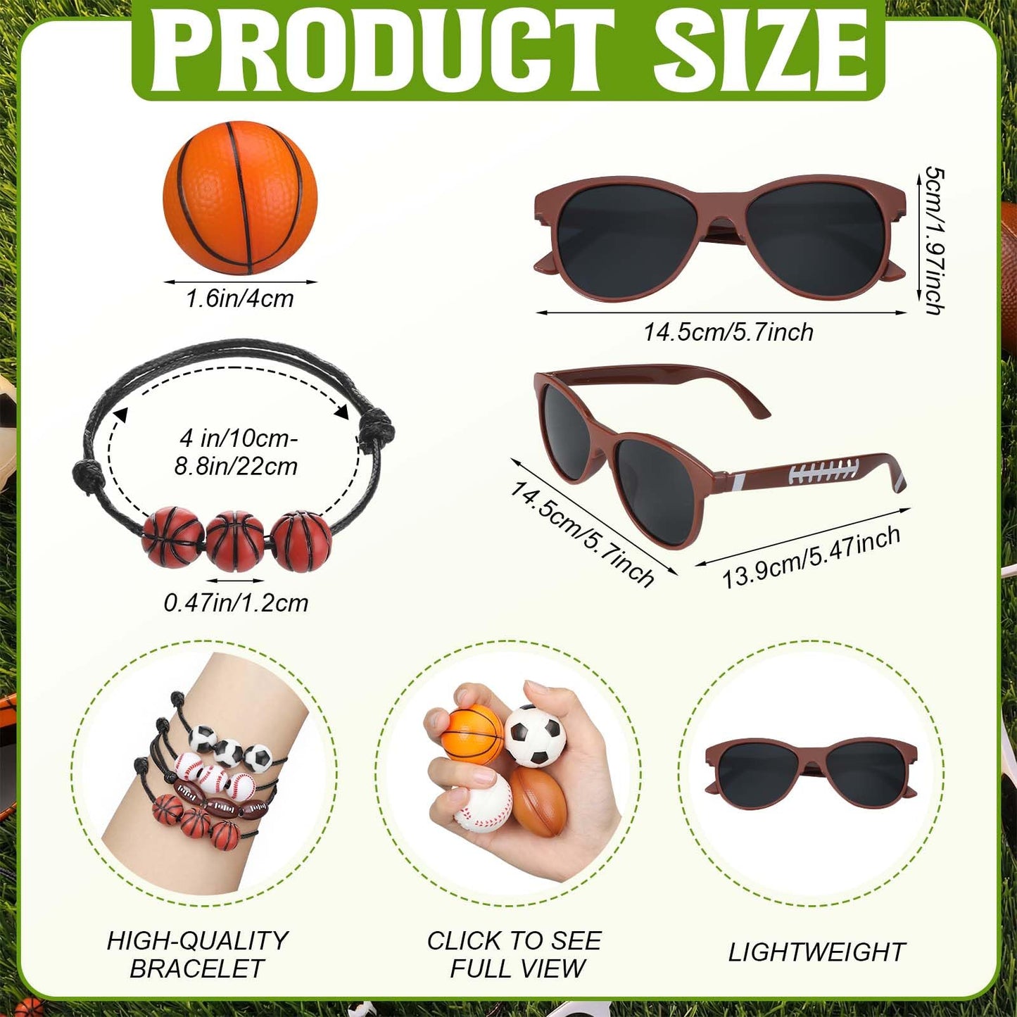 Teyva Daily 72 Pcs Sportball Party Favors Bulk Serve 24, Sport Glasses Sportball Stress Balls Bracelet Baseball Football Soccer Basketball Sports Club Team Reward Birthday Party Supplies for Women Men