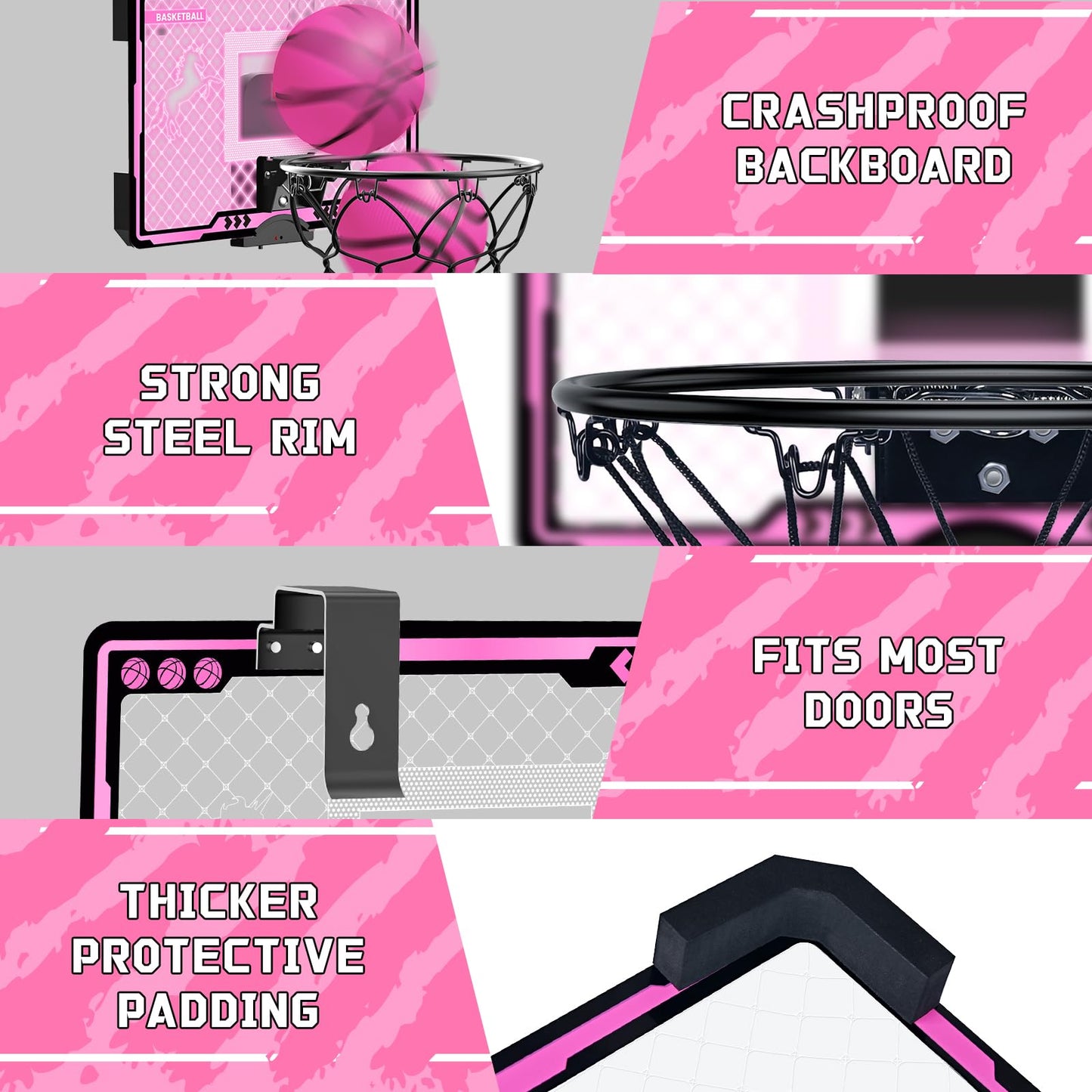 Basketball Hoop Indoor Kids Girls Pink - Mini Over The Door Basketball Hoops with Electronic Scoreboard Toys & 3 Balls, Unicorn Birthday Gifts Age 5 6 7 8 9 10 11 12 Year Old Girls