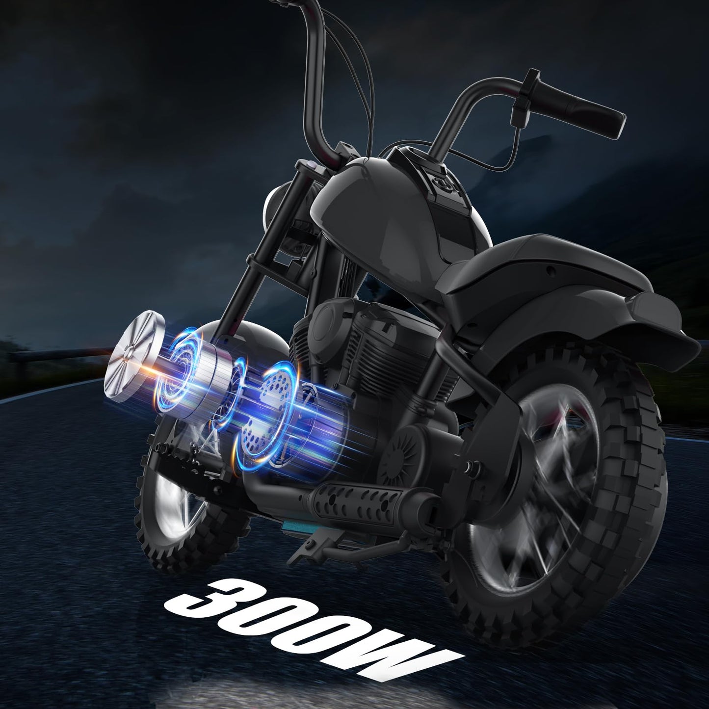 Garveelife Electric Dirt Bike, 15 Mph & 150lb Max, 24V Ride On Toy for Big Kids w/Led Lights & Power Display, 300W Chain-Driven Motor, Two Speed, Handbrake, Leather Seat, 12" Air-Filled Tires, Black