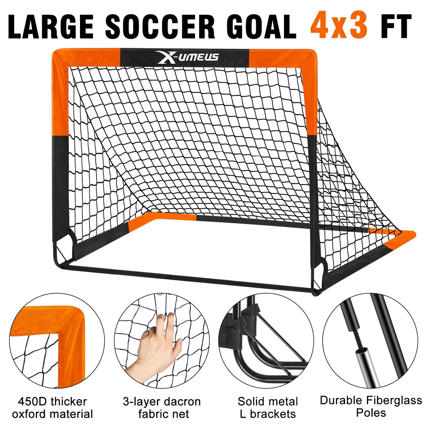 Kids Soccer Goals for Backyard Set- 2 of 6X4/ 4X3 ft Toddler Soccer Goal Training Equipment with Soccer Ball, Ladder, Pop Up Soccer Net for Kids Age 3-5 4-6 6-8 8-12 10-12 Outdoor Games Sports Gift