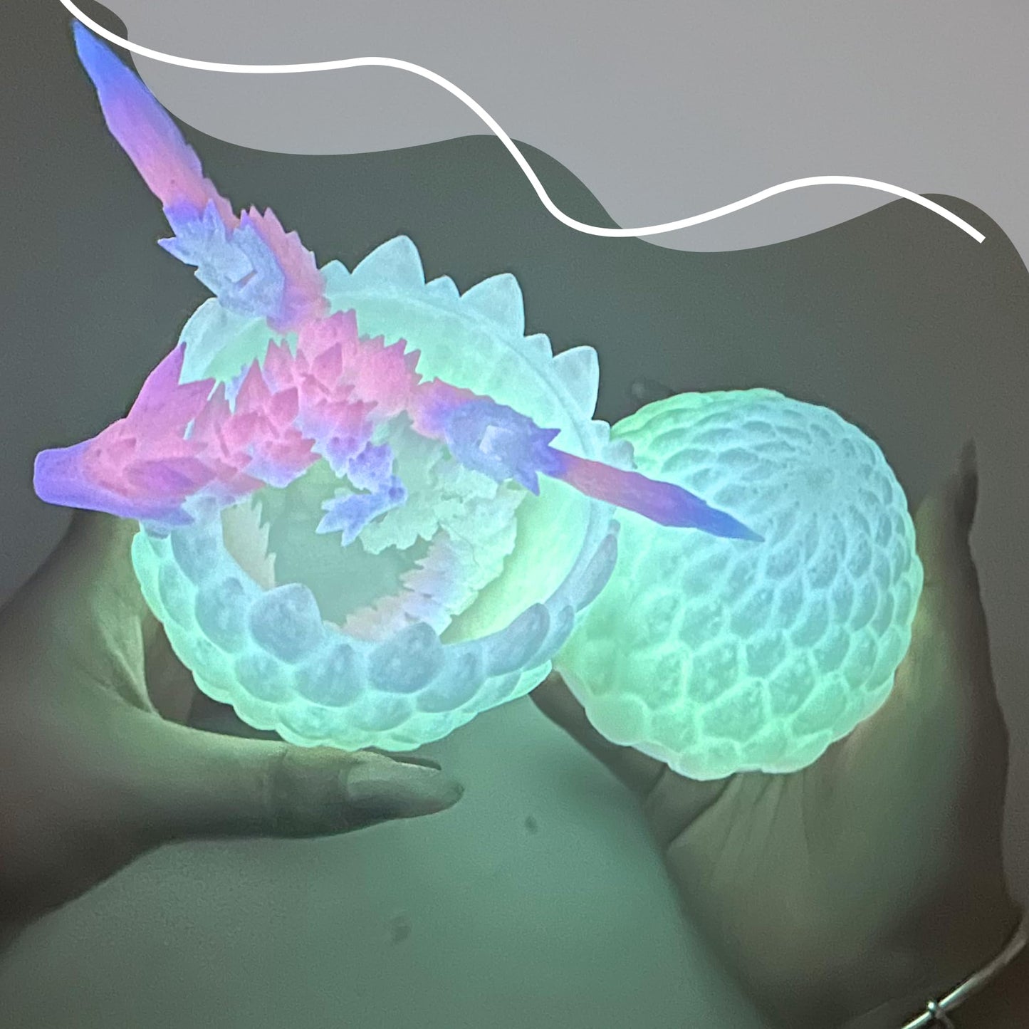 Flavery 3D Printed Flying Dragon in Egg - Glow Rainbow - Surprise Egg with Flexible Winged Dragon Inside, Mystery Beautiful Fidget Toy, Birthday Gift, Desk Figure Decor