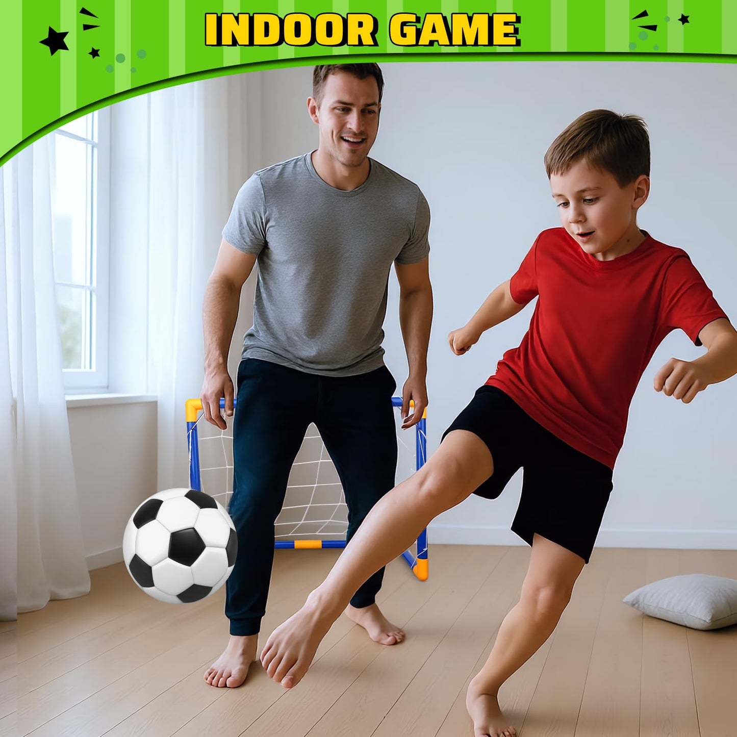 Mini Soccer Goal Set with 3 Ball Pump for Toddler Kid, Small Portable Goals Training Equipment for Garden Indoor Outdoor Backyard, Birthday Gift for Boy Girl Sports Toy Family Game 23" W×18" H×12" D